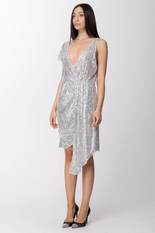 Patrizia Pepe Abito Asimmetrico con Paillettes 2A2030 SILVER
