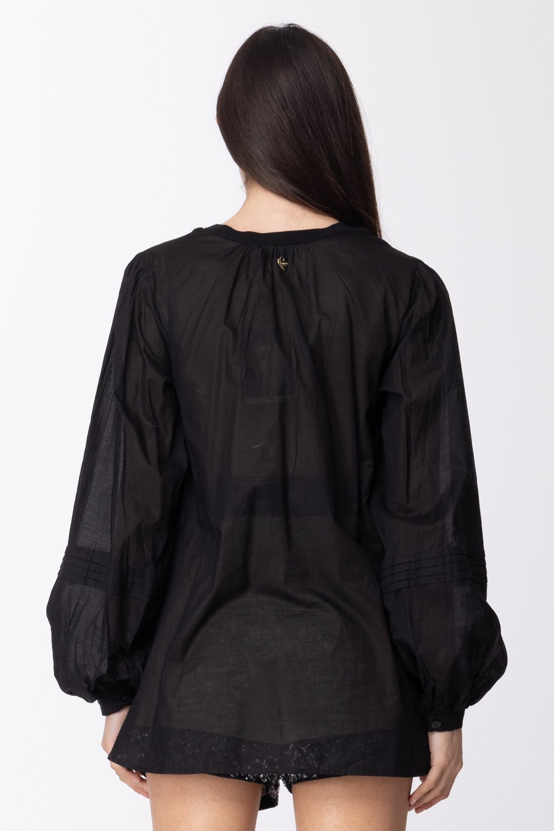 Twin-set Camicia In Mussola con Inserto Maglia In Misto Lino 211TT3150 NERO