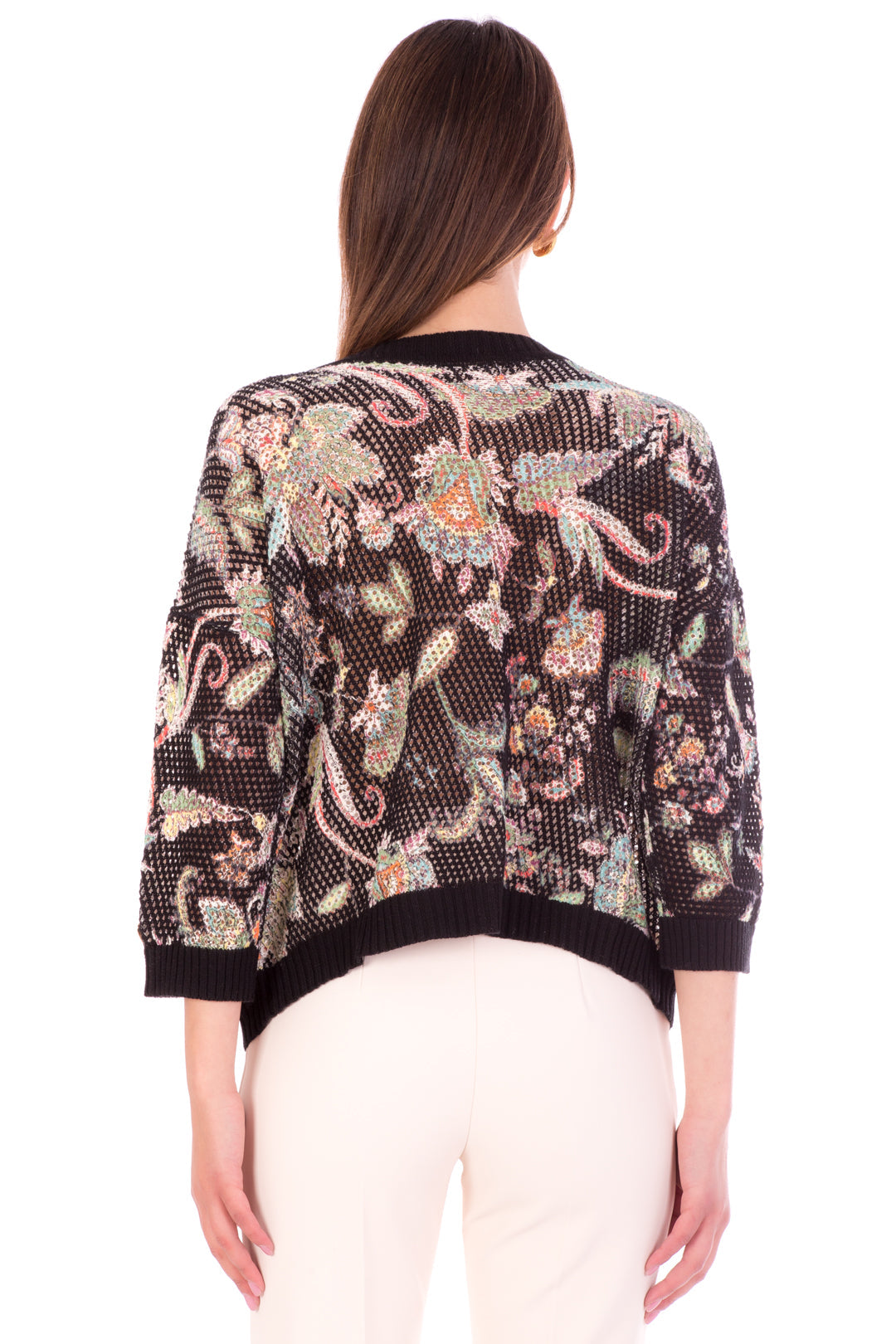 Twin-set Cardigan In Punto Rete Stampa Floreale 211TT3141 ST.FIORE INDIANO NERO