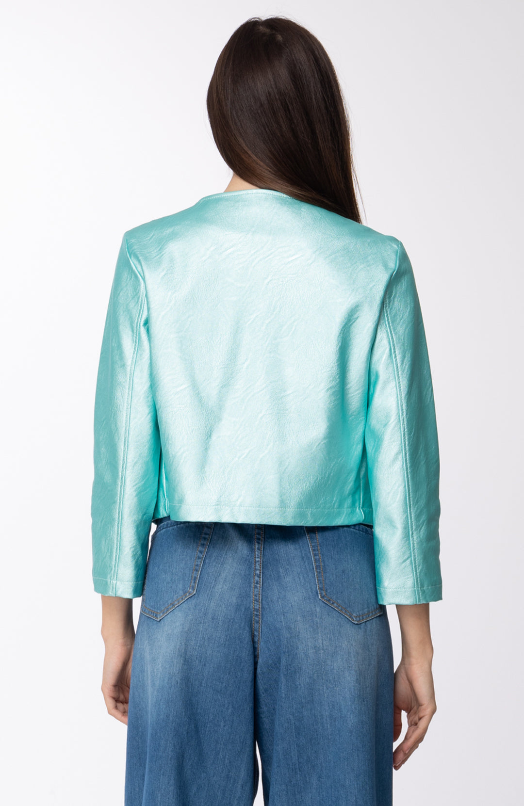 Motel Giacca Corta In Ecopelle con Rouches 19311LEC ACQUA