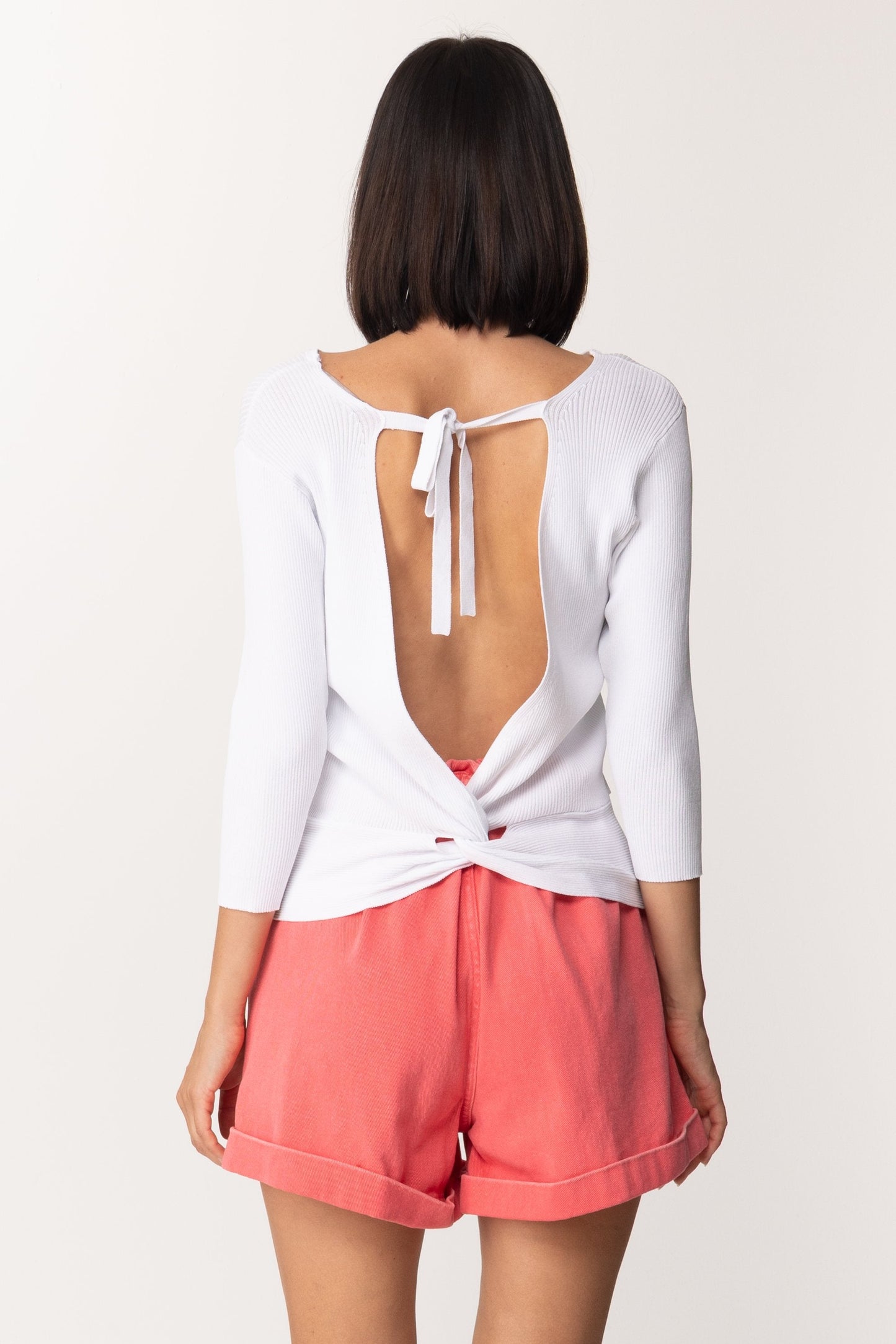 Twin-set Maglia a Costine con Fiocco Sul Retro 201MT3030 ICE