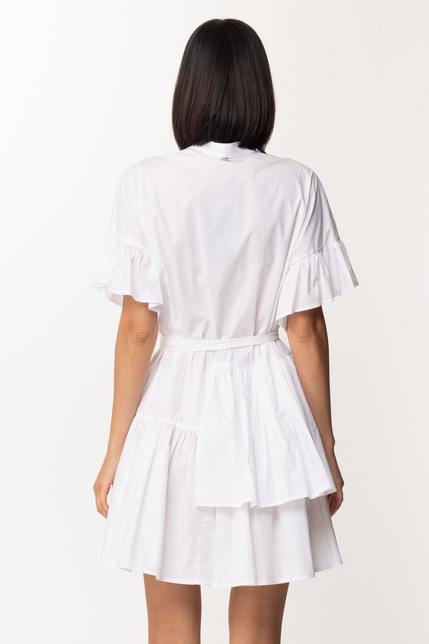 Twin-set Mini Abito In Popeline con Balze e Fusciacca 211TT2459 BIANCO OTTICO