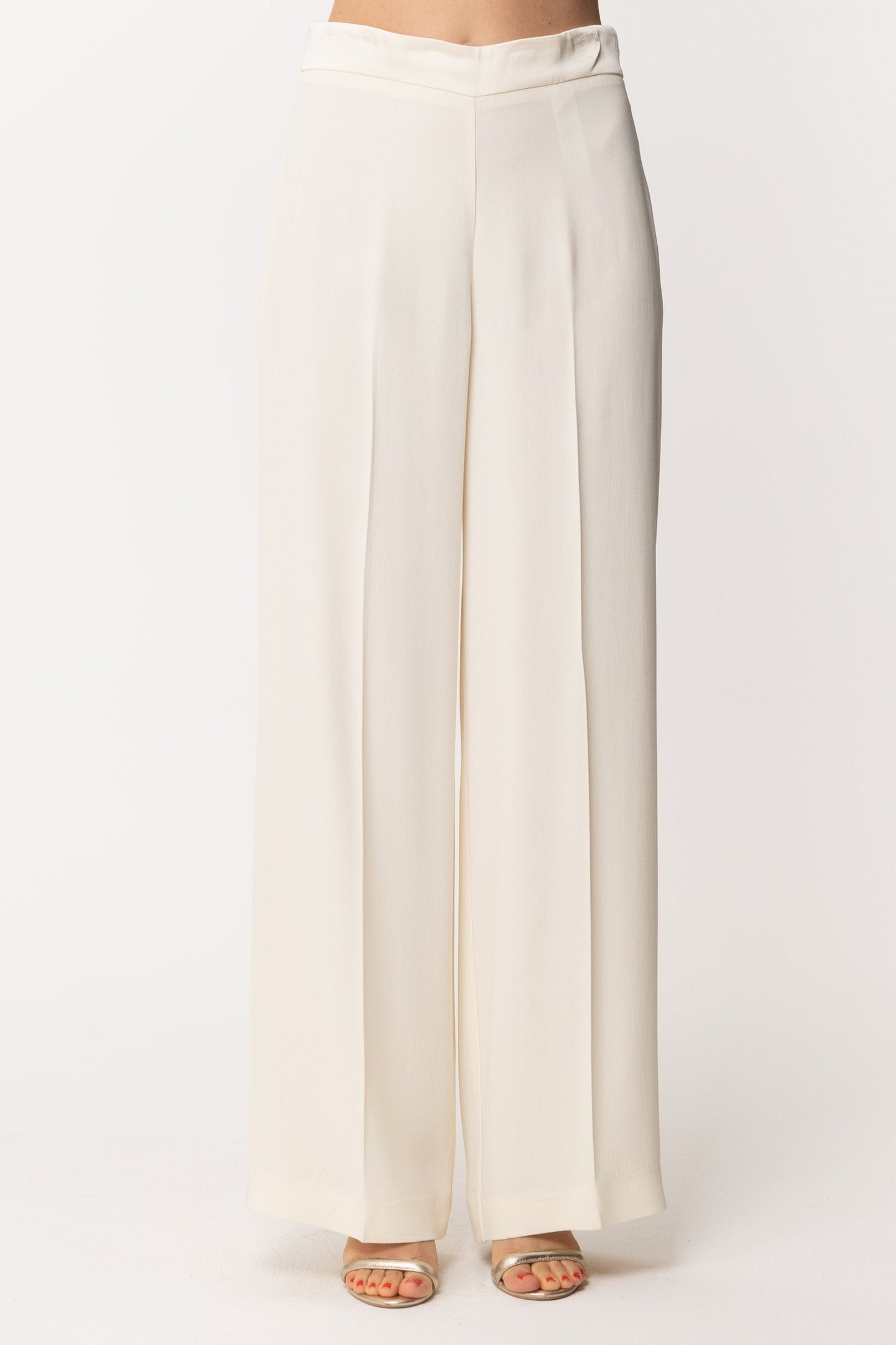 Twin-set Pantaloni Ampi con Risvolto In Raso 201TP2281 AVORIO