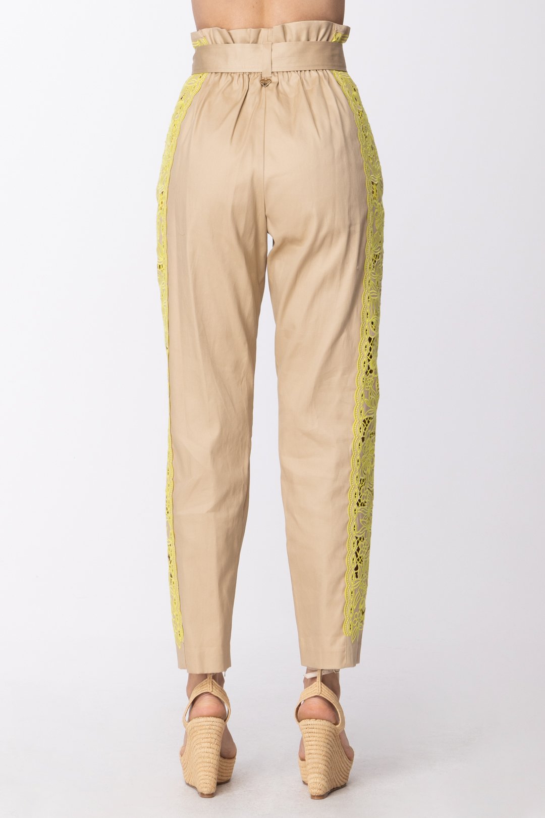 Twin-set Pantaloni con Inserto Pizzo a Contrasto e Fusciacca 211TT2082 RIC.GIALLO LED/CUBAN SAND