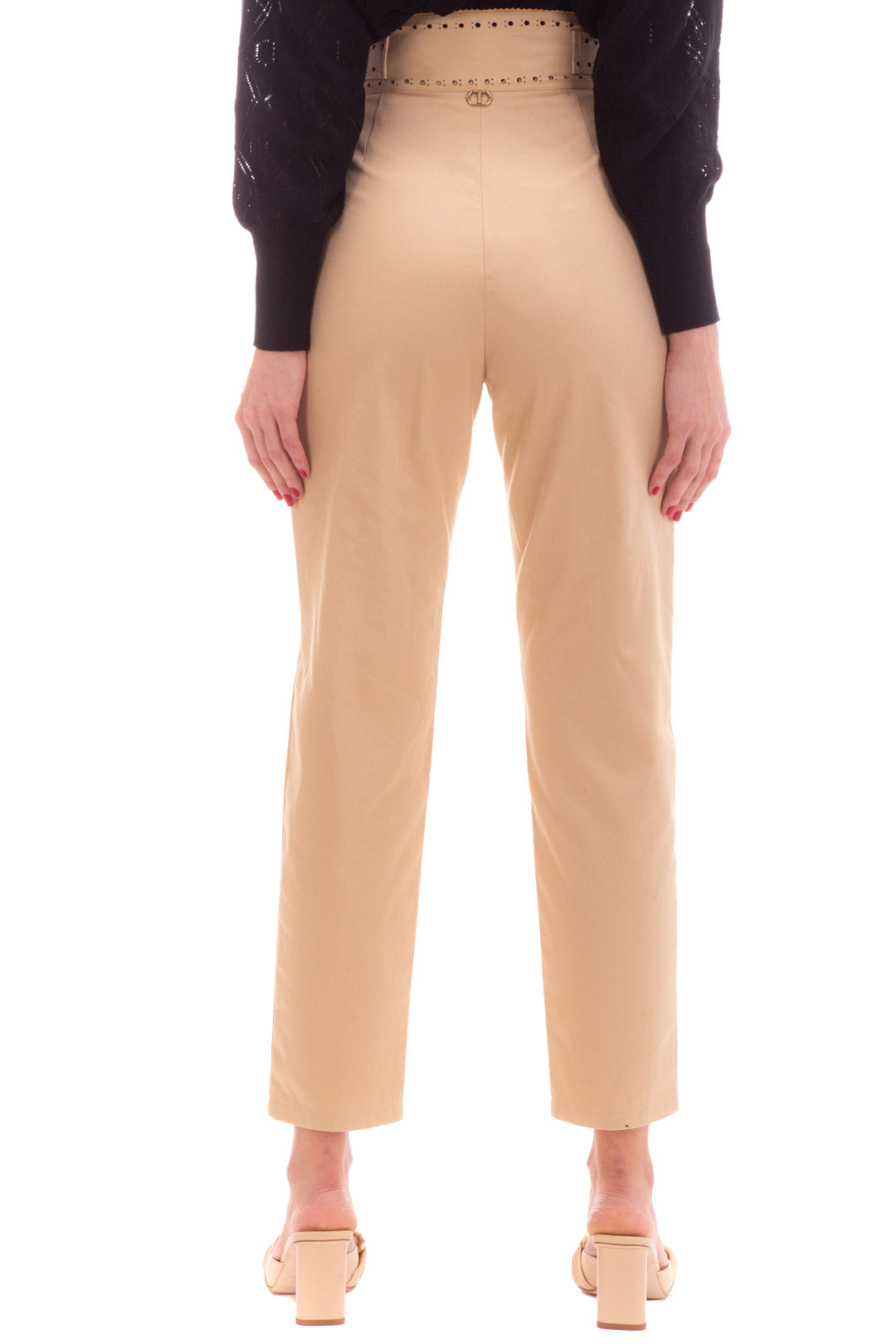 Twin-set Pantaloni con Punto Vita Spalmato e Traforato 221TP2413 CUBAN SAND