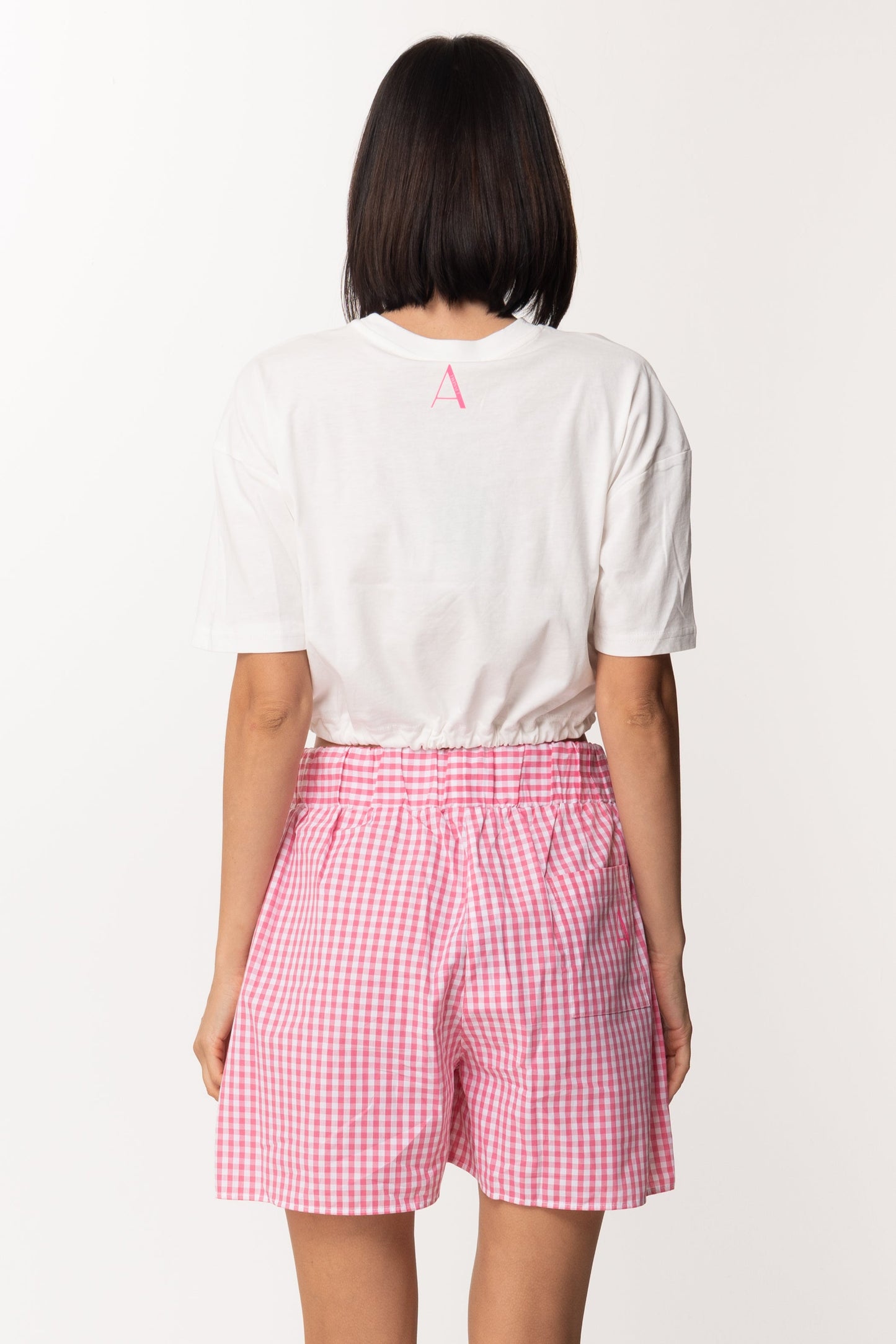 Twin-set Shorts Stampa Vichy In Popeline 221AT2444 BIC.OFF WHITE/HOT PINK