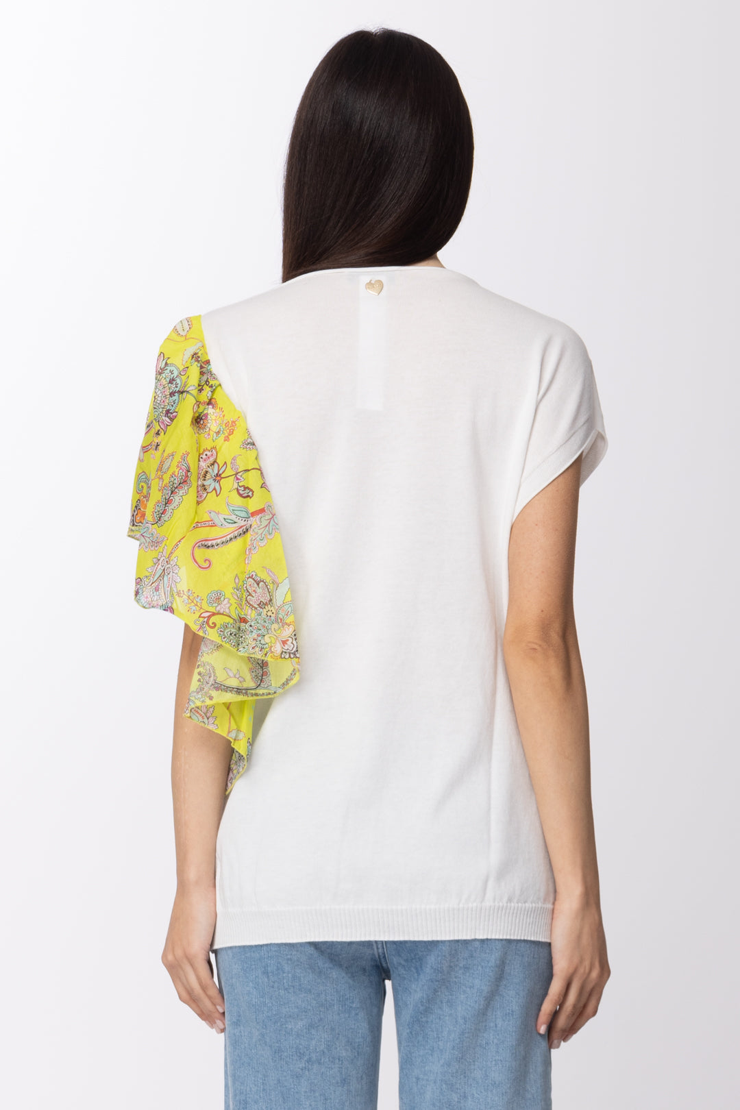 Twin-set T-shirt In Maglia con Inserto Volant Stampato 211TT3080 BIC.NEVE/ST.FIORE INDIANO GIAL