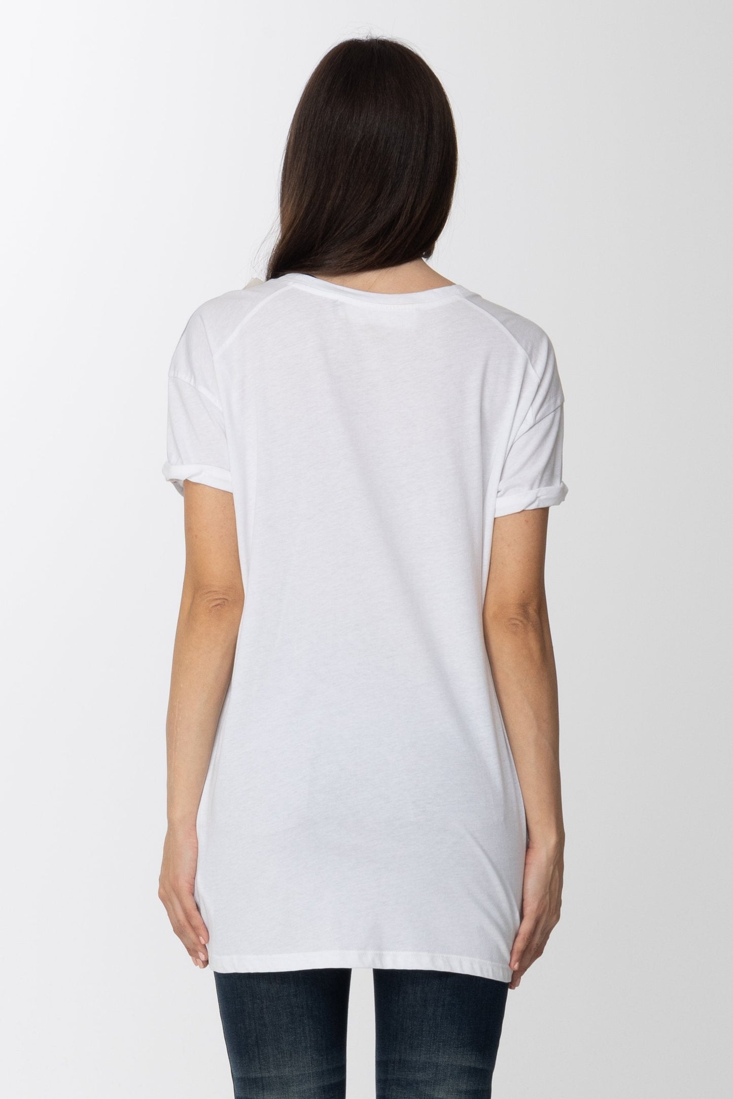 Elisabetta Franchi T Shirt Lunga con Stampa MA0769477 GESSO