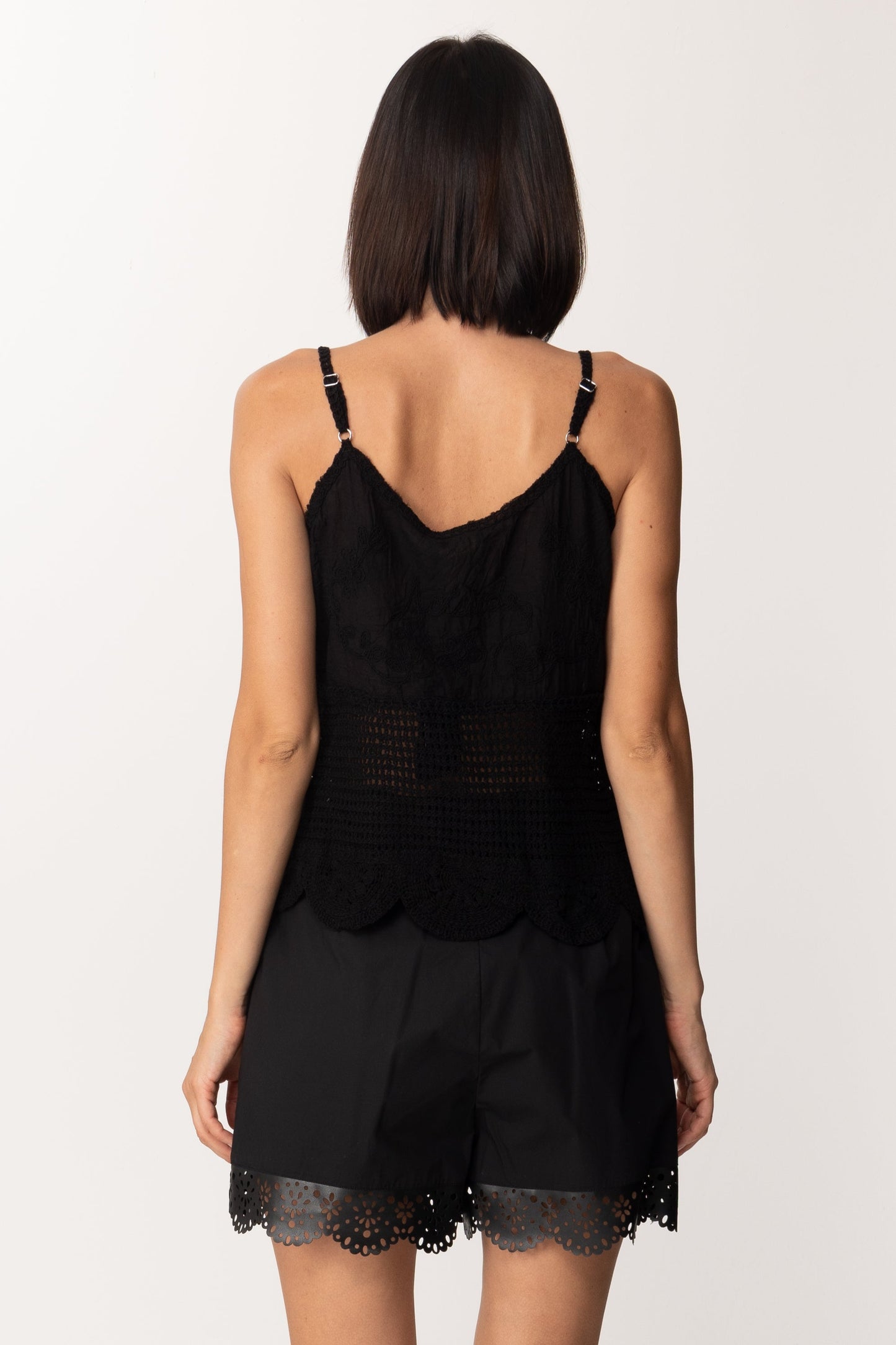 Twin-set Top Crochet con Fondo Smerlato 221AT3241 NERO