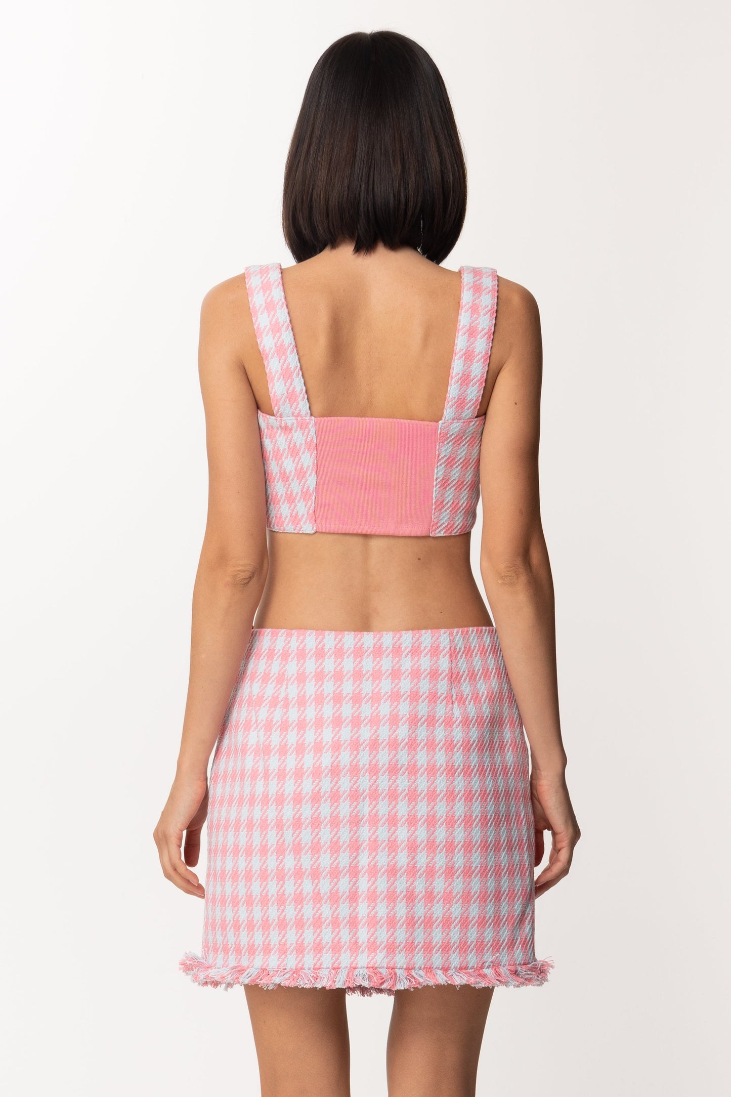 Twin-set Top Crop In Pied De Poule 221AT2272 PIED DE POULE HOT PINK/ANGEL