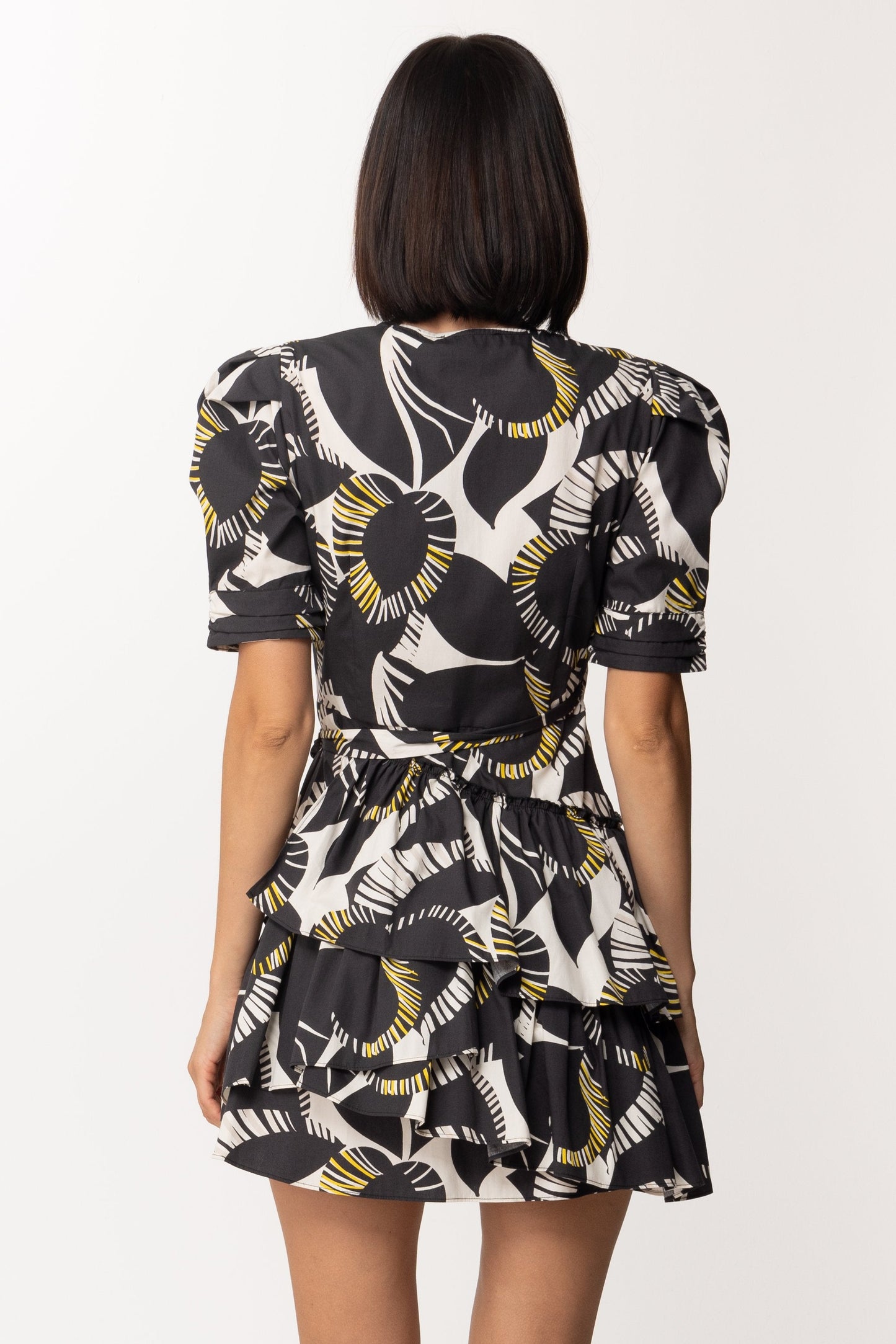 Twin-set Abito a Portafoglio con Stampa e Balze 221AT2442 LEAVES CHANTILLY/NERO