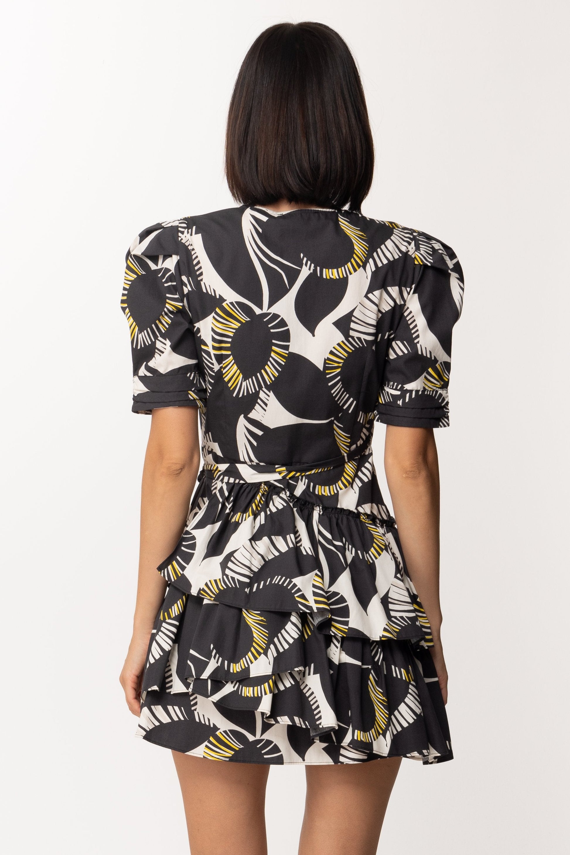 Twin-set Abito a Portafoglio con Stampa e Balze 221AT2442 LEAVES CHANTILLY/NERO