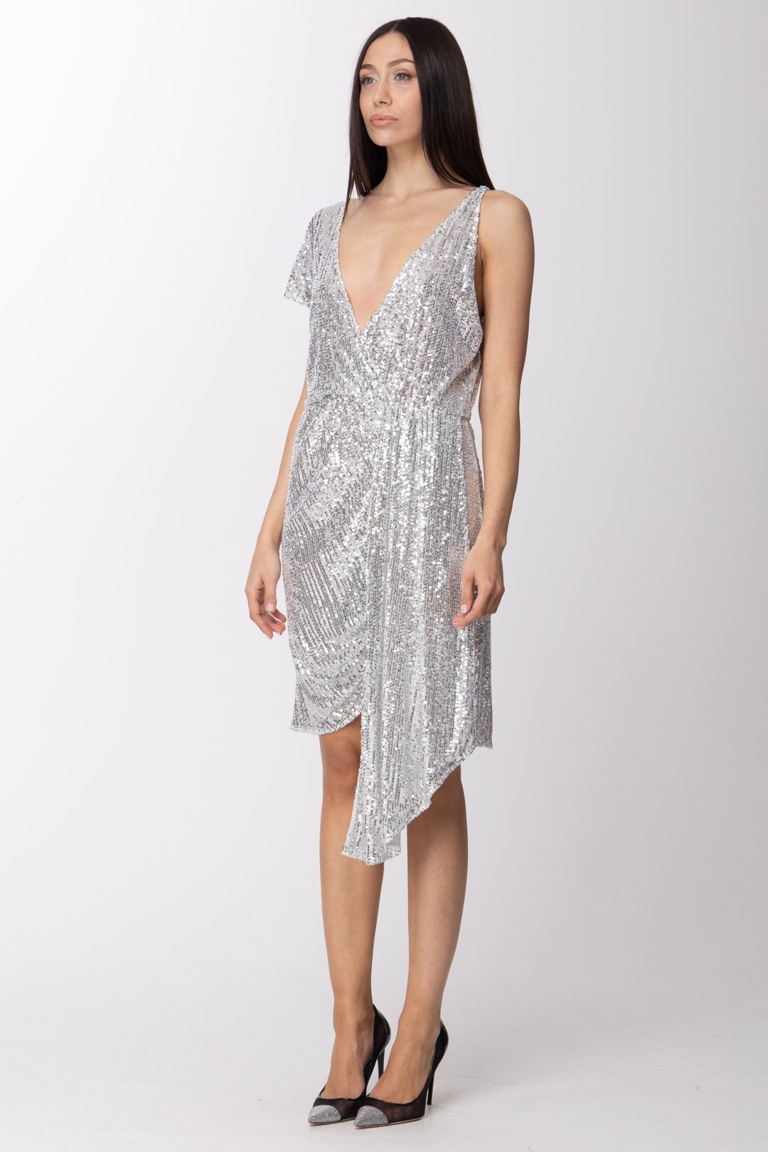 Patrizia Pepe Abito Asimmetrico con Paillettes 2A2030 SILVER