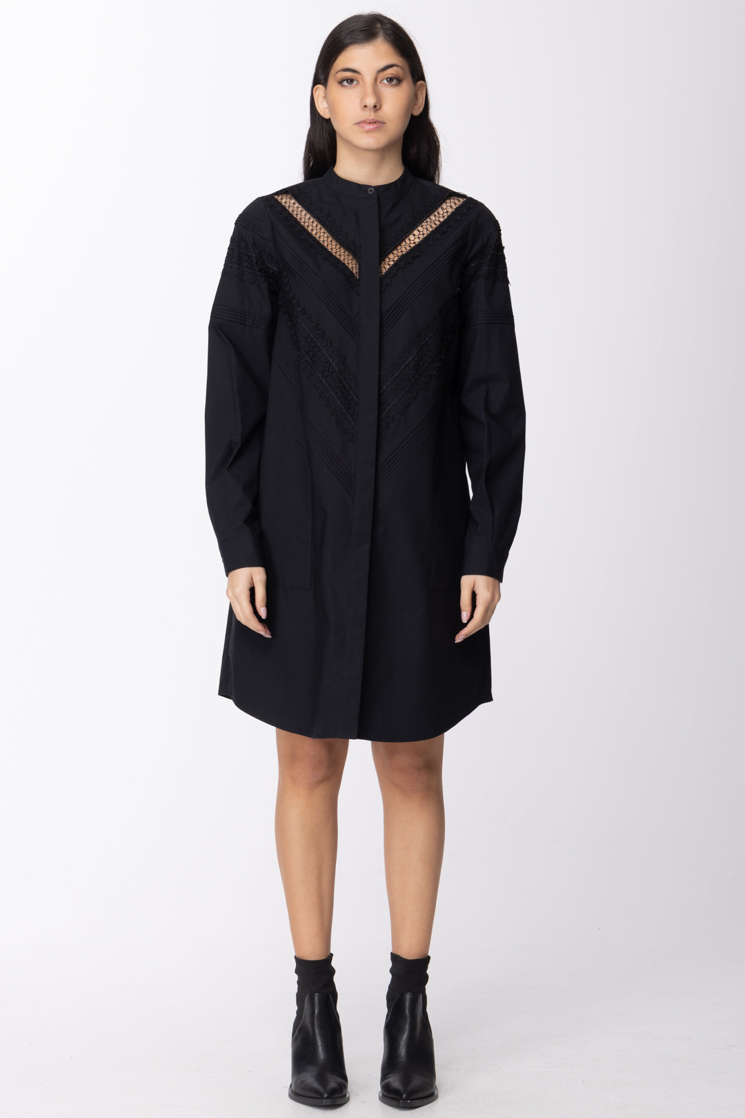 Twin-set Abito Chemisier con Pizzo e Fusciacca 201TT2073 NERO