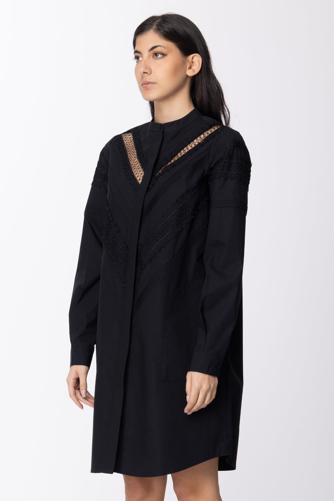 Twin-set Abito Chemisier con Pizzo e Fusciacca 201TT2073 NERO