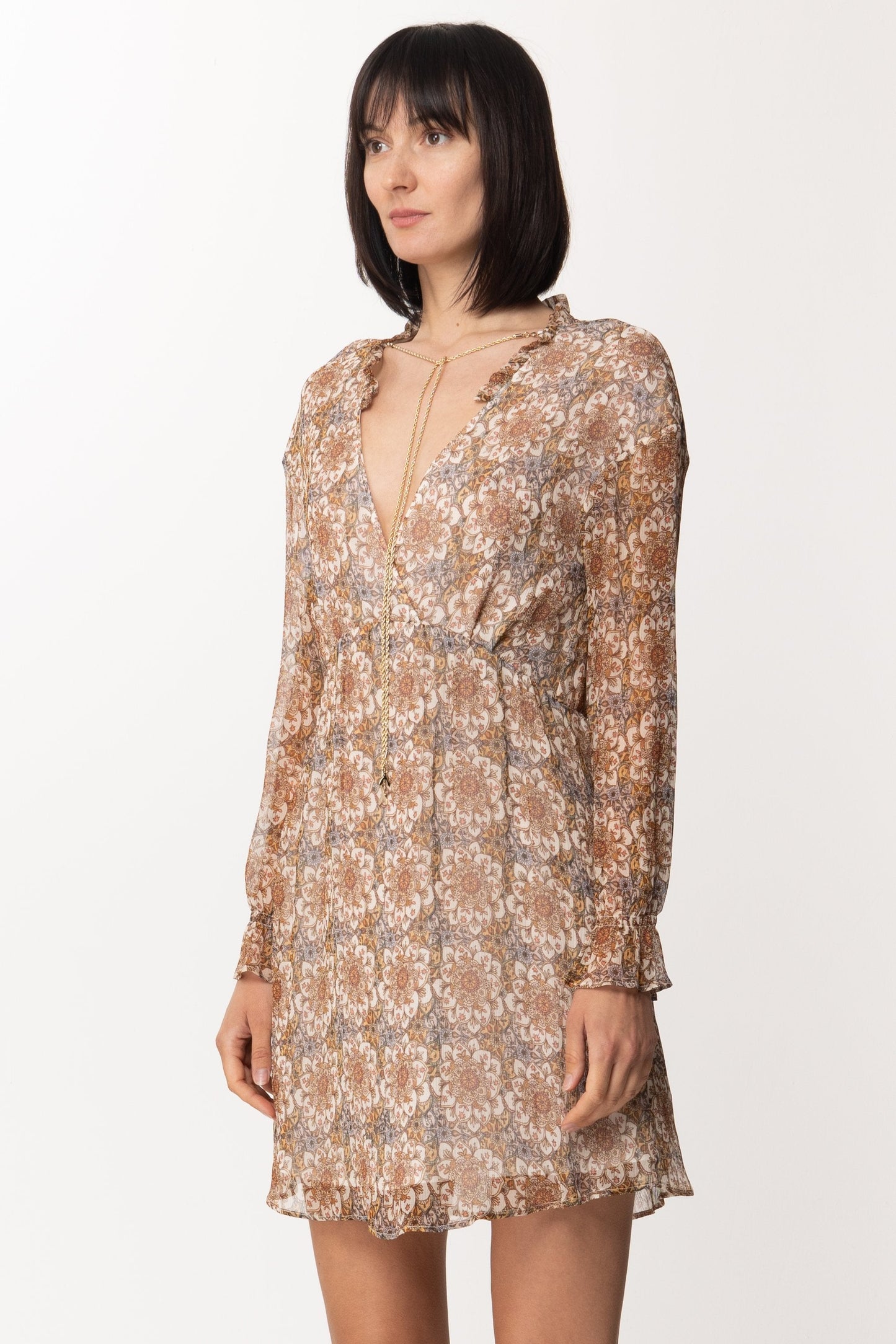 Patrizia Pepe Abito con Rouches e Stampa Floreale 2A2048 WHITE PRINT