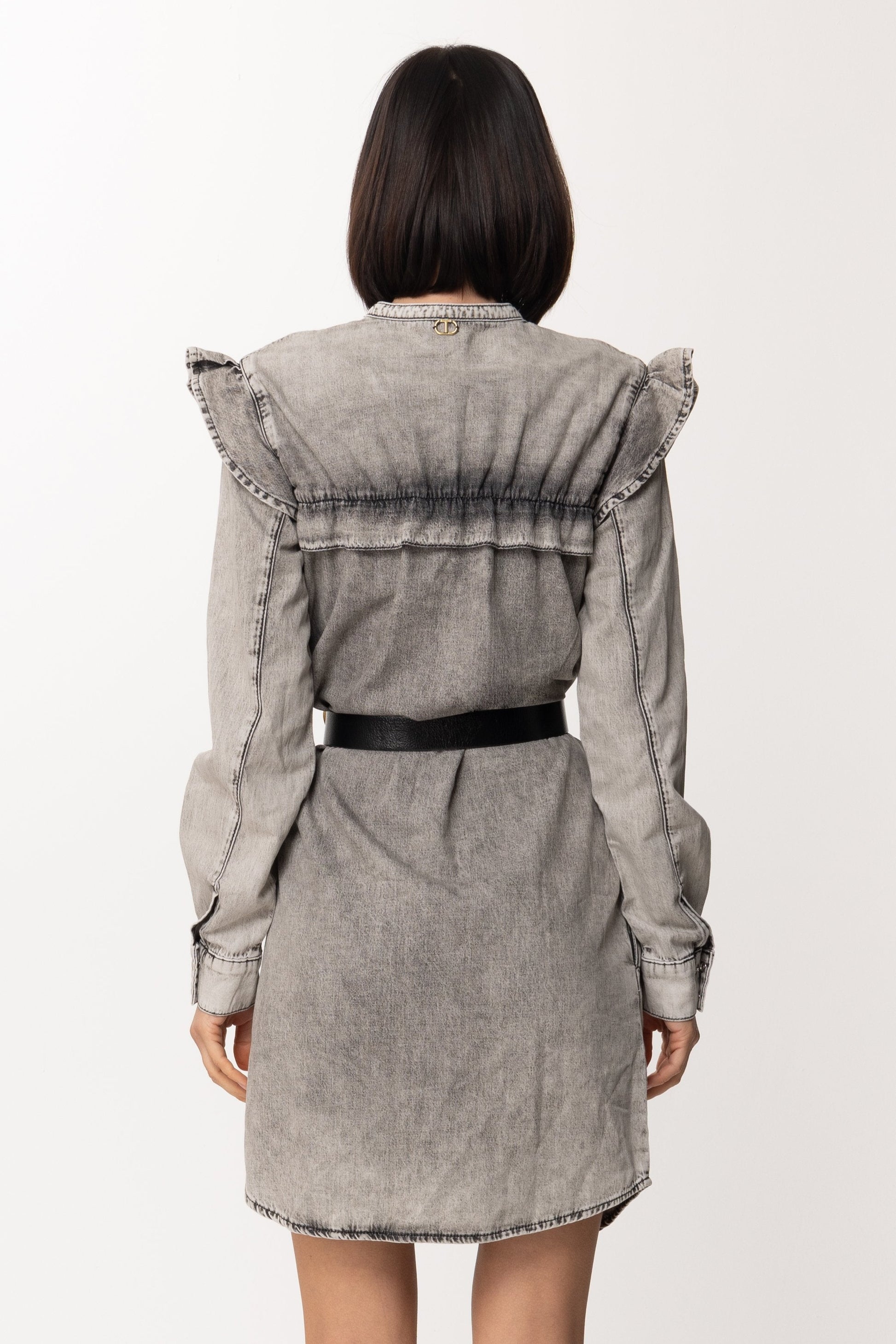 Twin-set Abito In Denim con Ruches e Cintura 212TP227A DENIM MARMORIZZATO GRIGIO