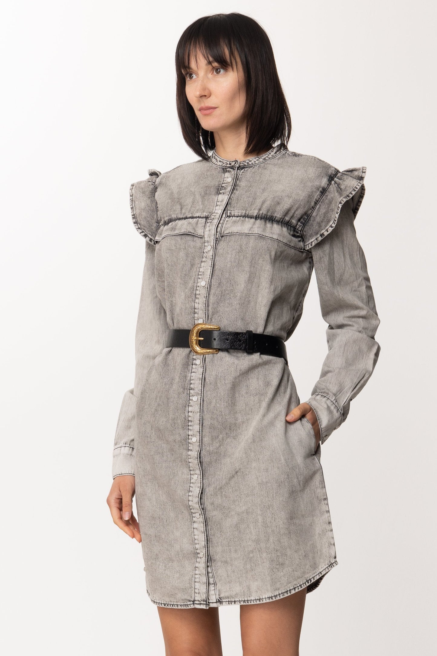 Twin-set Abito In Denim con Ruches e Cintura 212TP227A DENIM MARMORIZZATO GRIGIO