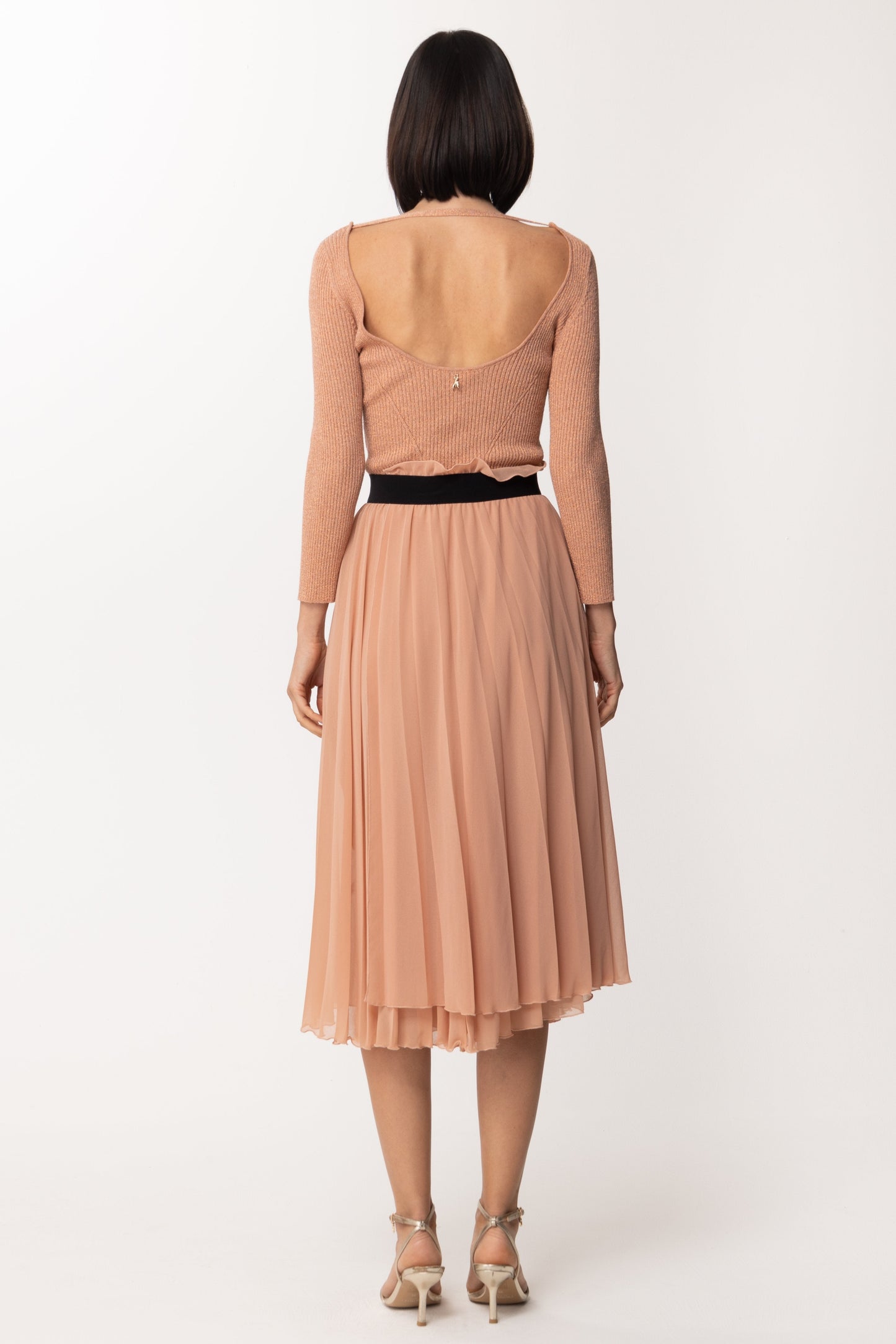 Patrizia Pepe Abito In Maglia con Gonna Plissè 2A2078 LIGHT HENNA LUREX