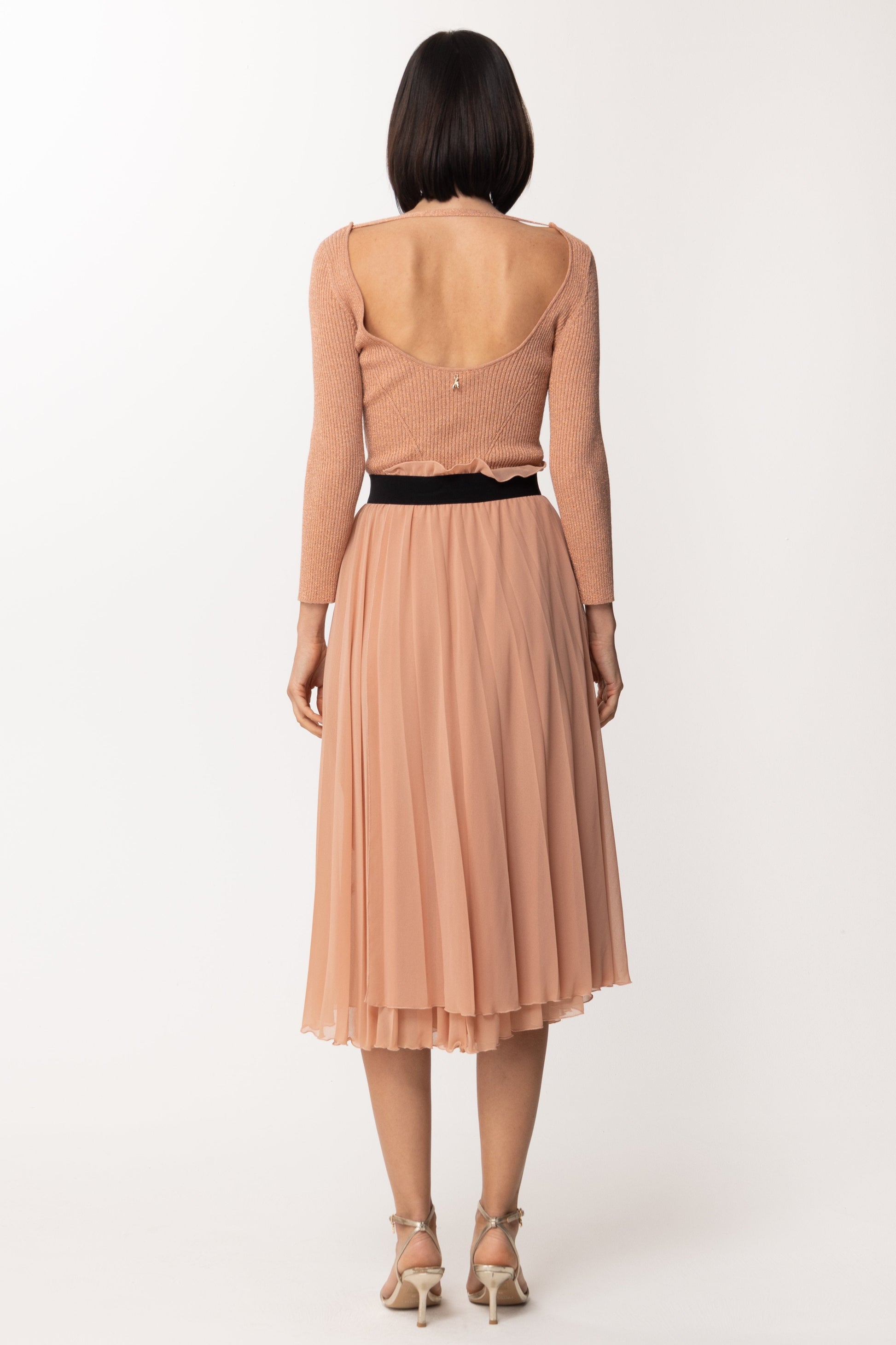 Patrizia Pepe Abito In Maglia con Gonna Plissè 2A2078 LIGHT HENNA LUREX