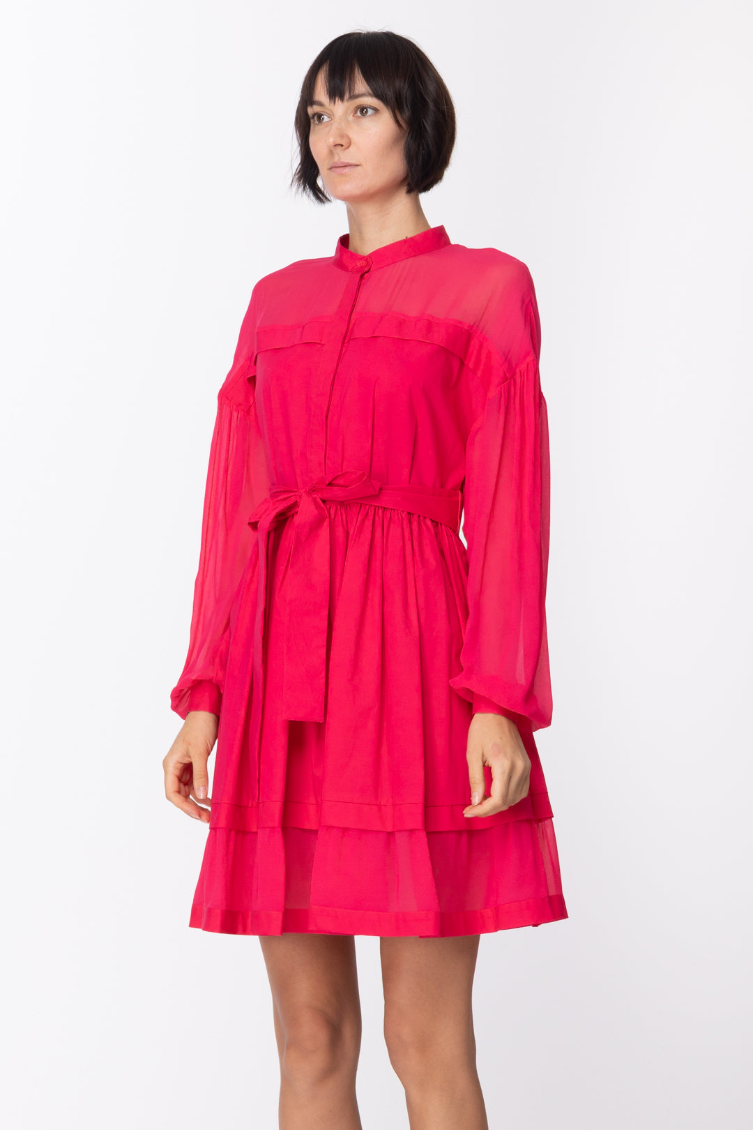 Twin-set Abito In Popeline con Fusciacca 201TT2050 AMARENA