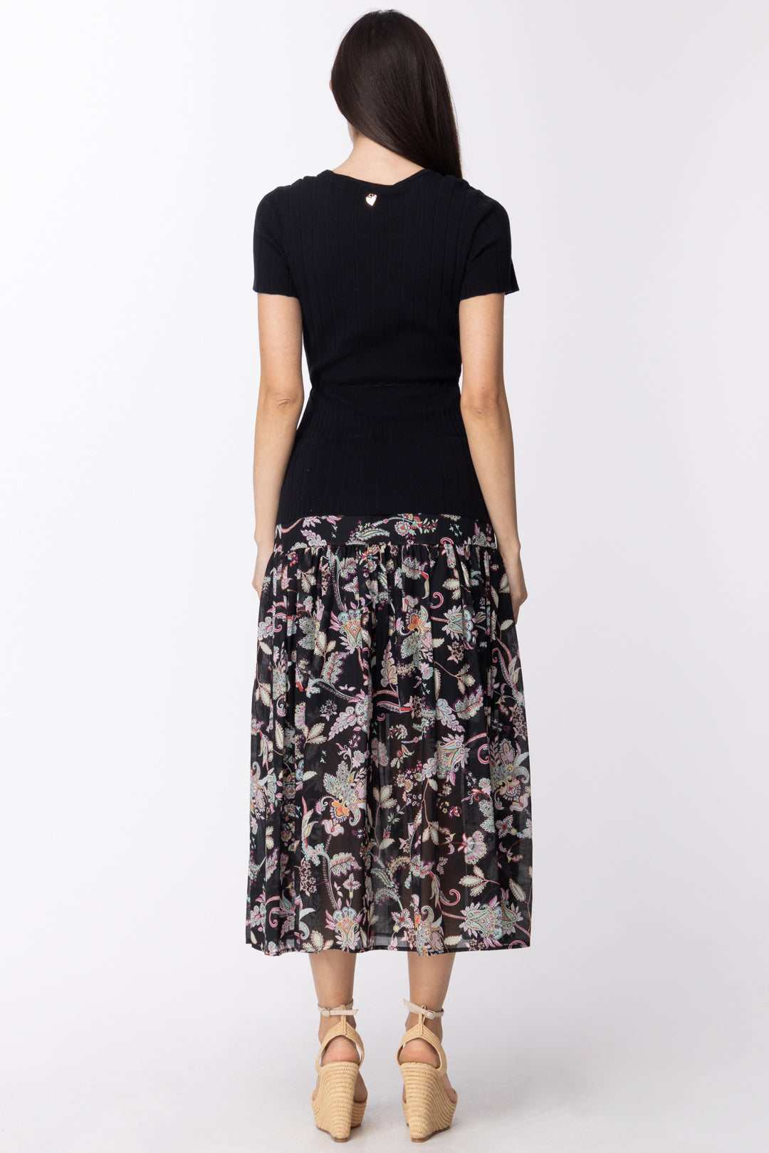 Twin-set Abito Longuette con Gonna a Fantasia 211TT3081 BIC.NERO/ST.FIORE INDIANO NERO