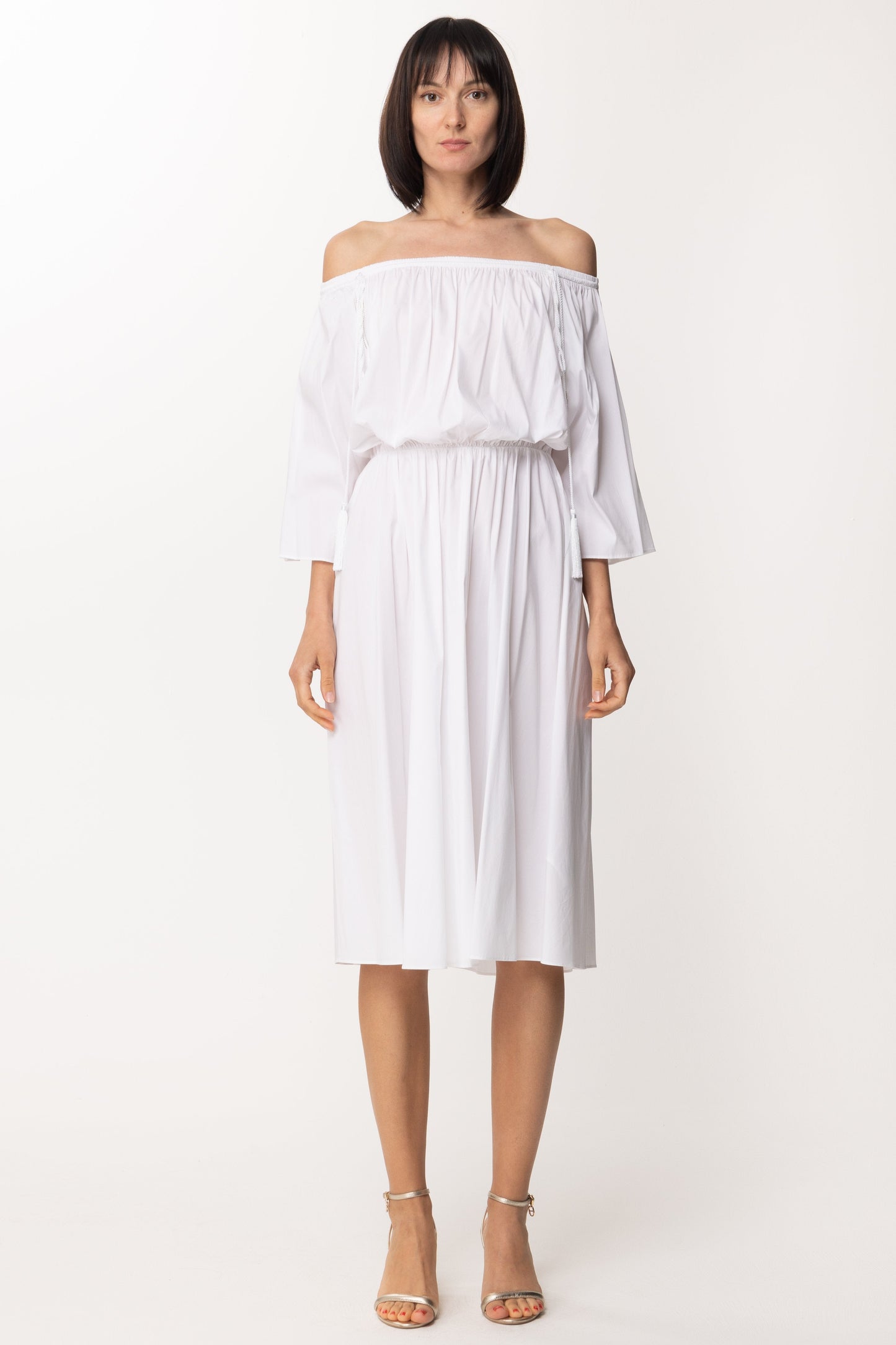 Patrizia Pepe Abito Longuette con Off-shoulder 2A2059 BIANCO OTTICO