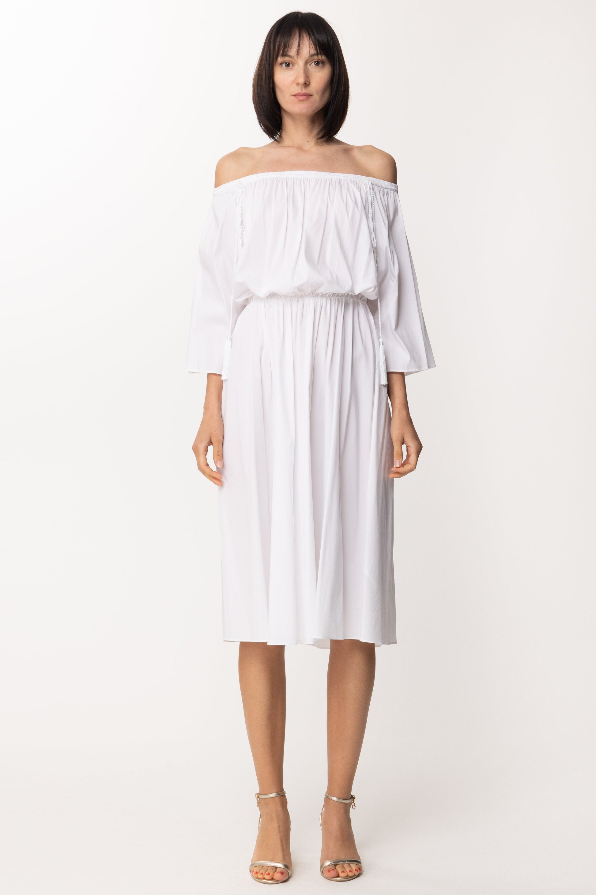Patrizia Pepe Abito Longuette con Off-shoulder 2A2059 BIANCO OTTICO