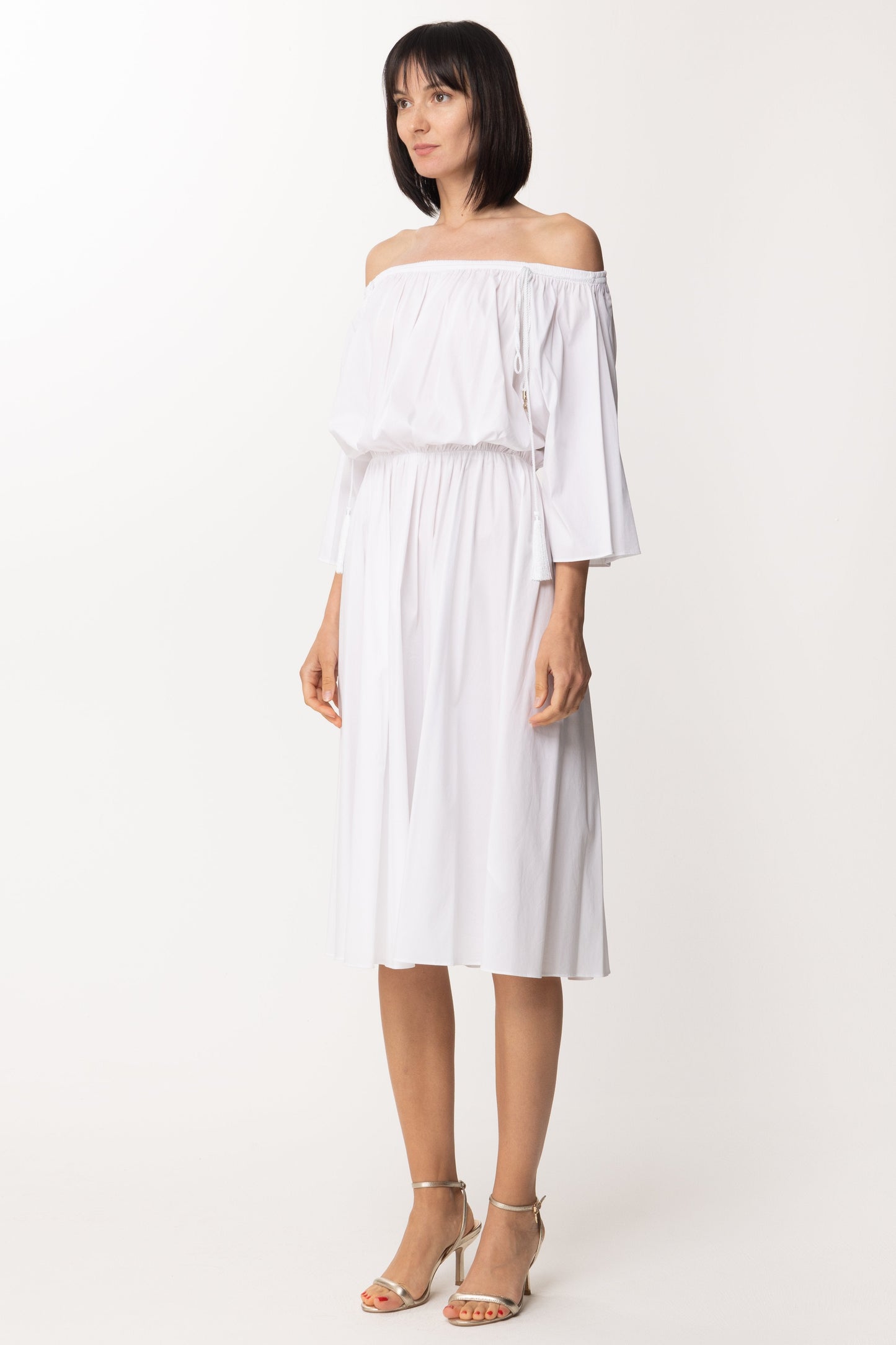 Patrizia Pepe Abito Longuette con Off-shoulder 2A2059 BIANCO OTTICO