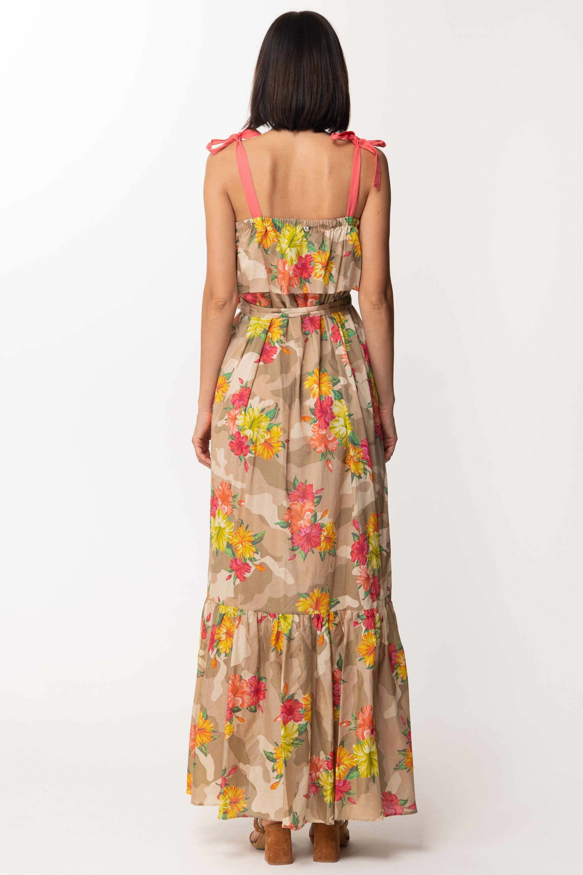 Twin-set Abito Lungo a Fiori con Volant e Fiocchetti 201MT2380 ST.HIBISCUS MULTICOLOR