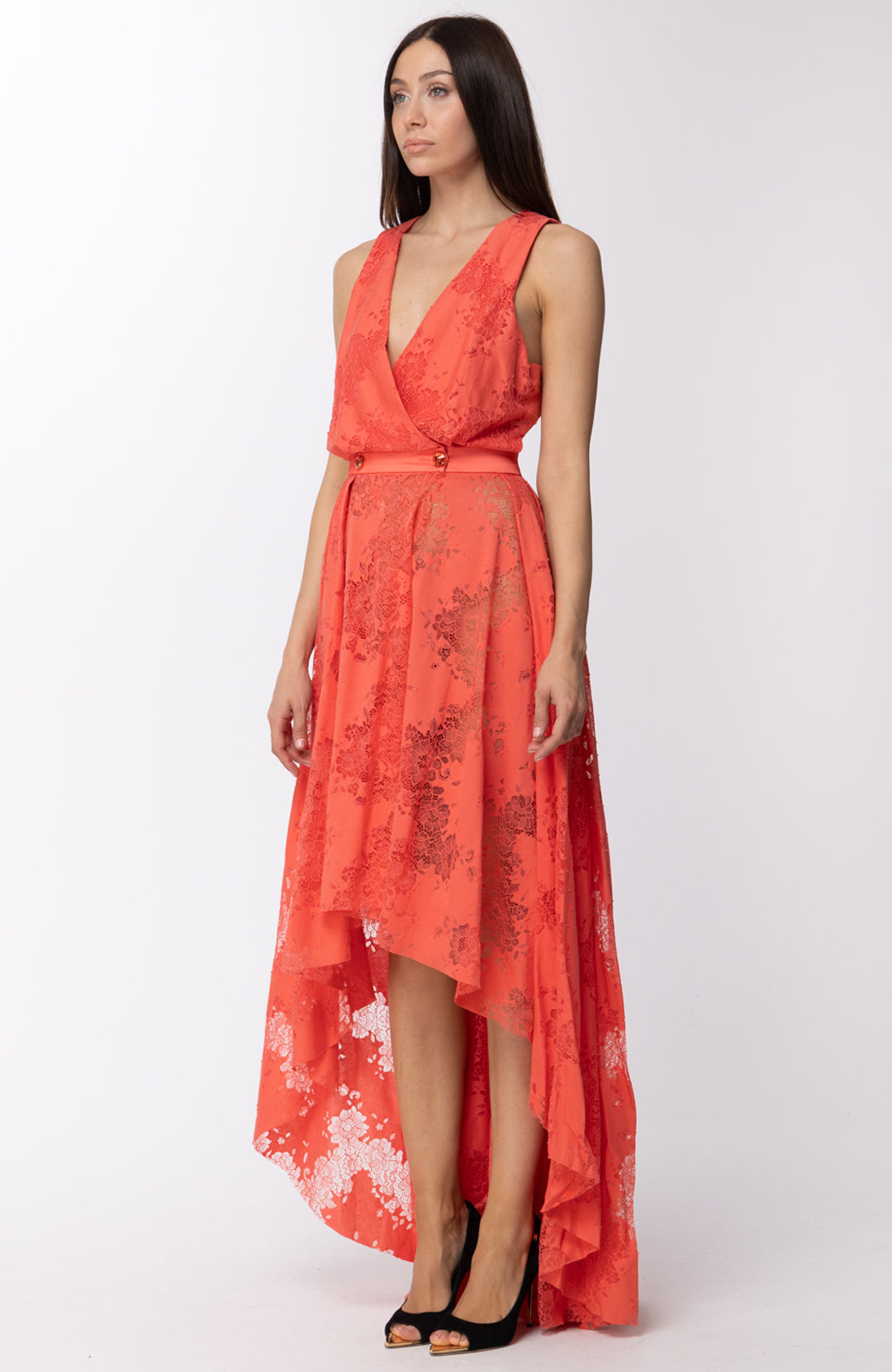 Les Bourdelles Des Garcons Abito Lungo Asimmetrico Laserato A13 CORALLO