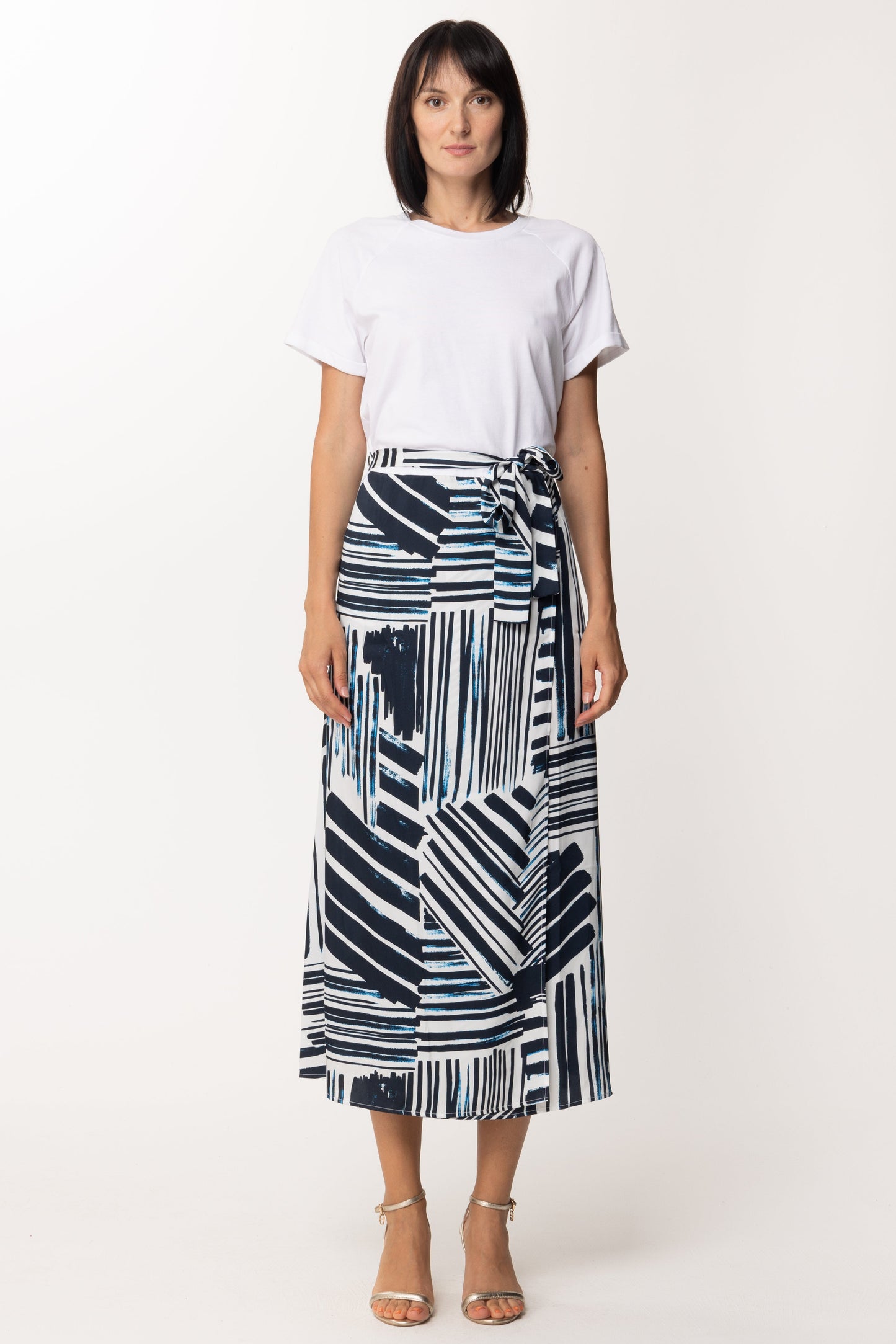 Twin-set Abito Lungo con Gonna Stampata 221TP236B BIC.RIGHE/OTTICO