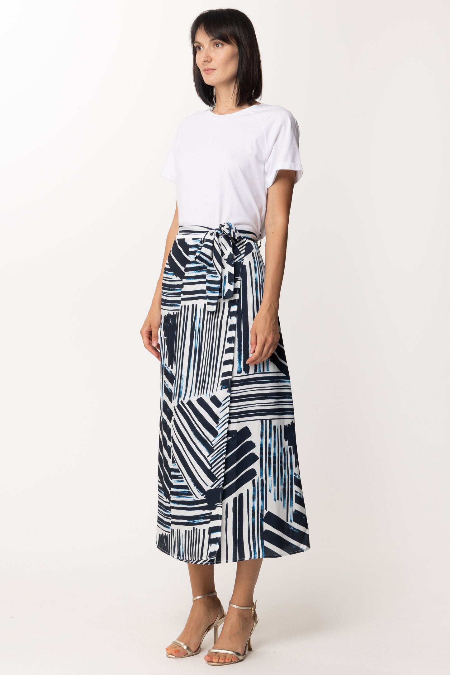 Twin-set Abito Lungo con Gonna Stampata 221TP236B BIC.RIGHE/OTTICO