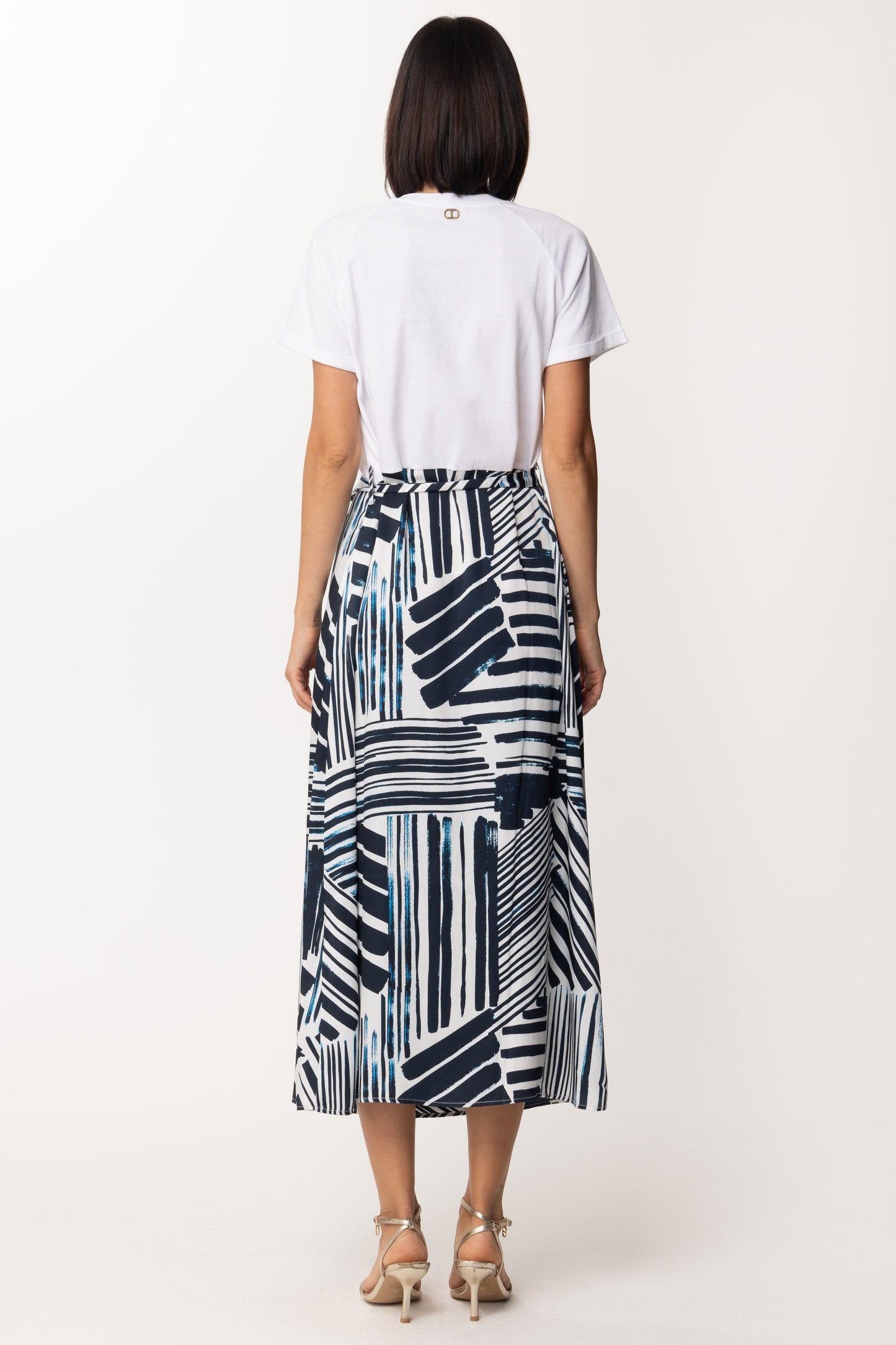 Twin-set Abito Lungo con Gonna Stampata 221TP236B BIC.RIGHE/OTTICO