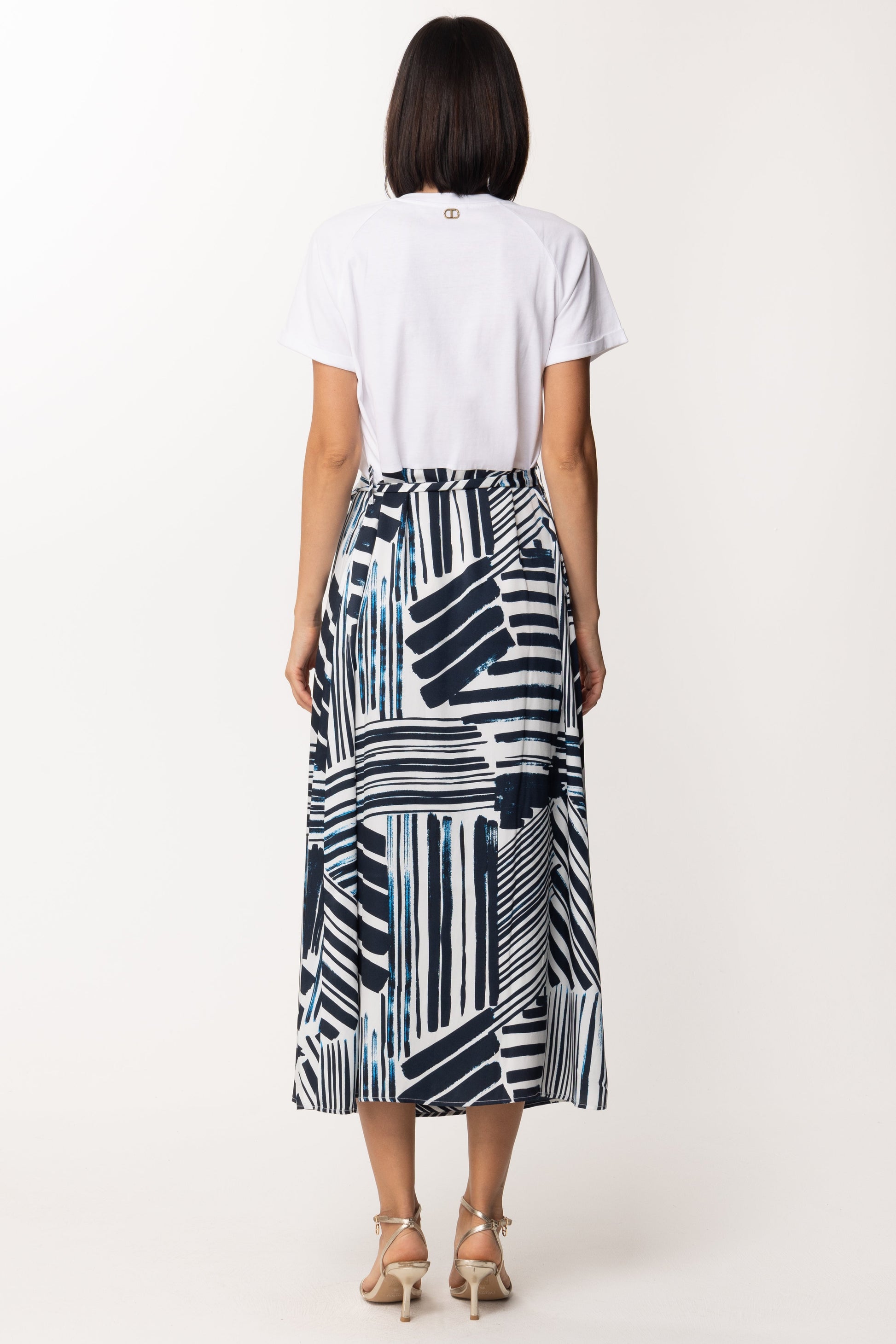 Twin-set Abito Lungo con Gonna Stampata 221TP236B BIC.RIGHE/OTTICO