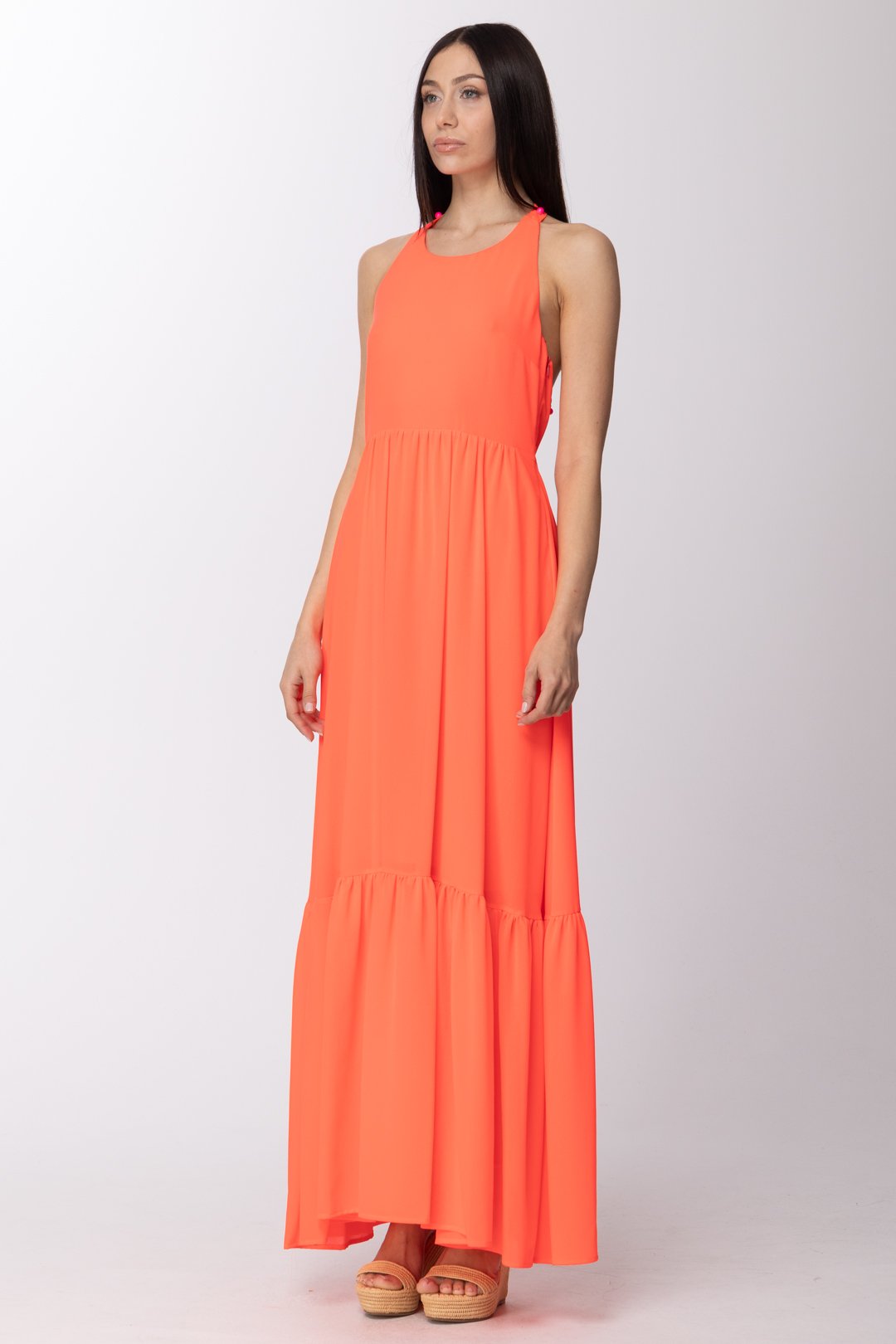 Aniye By Abito Lungo con Scollatura Profonda e Perle Sul Retro 185137 CORAL