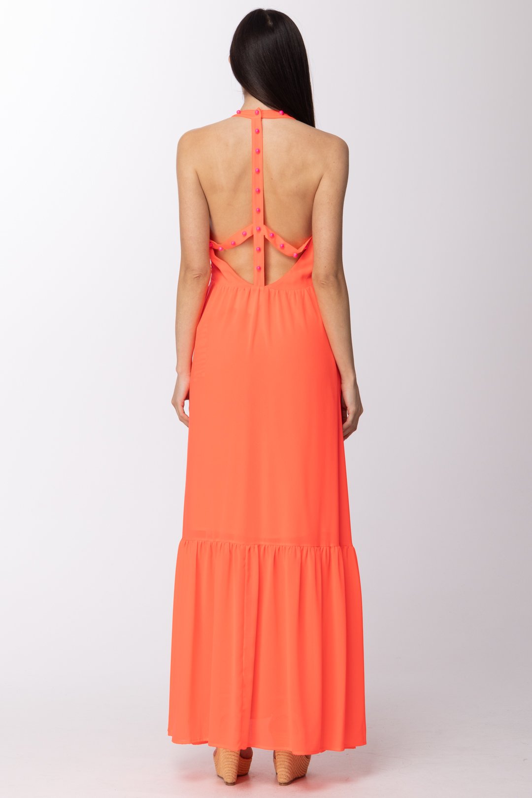 Aniye By Abito Lungo con Scollatura Profonda e Perle Sul Retro 185137 CORAL