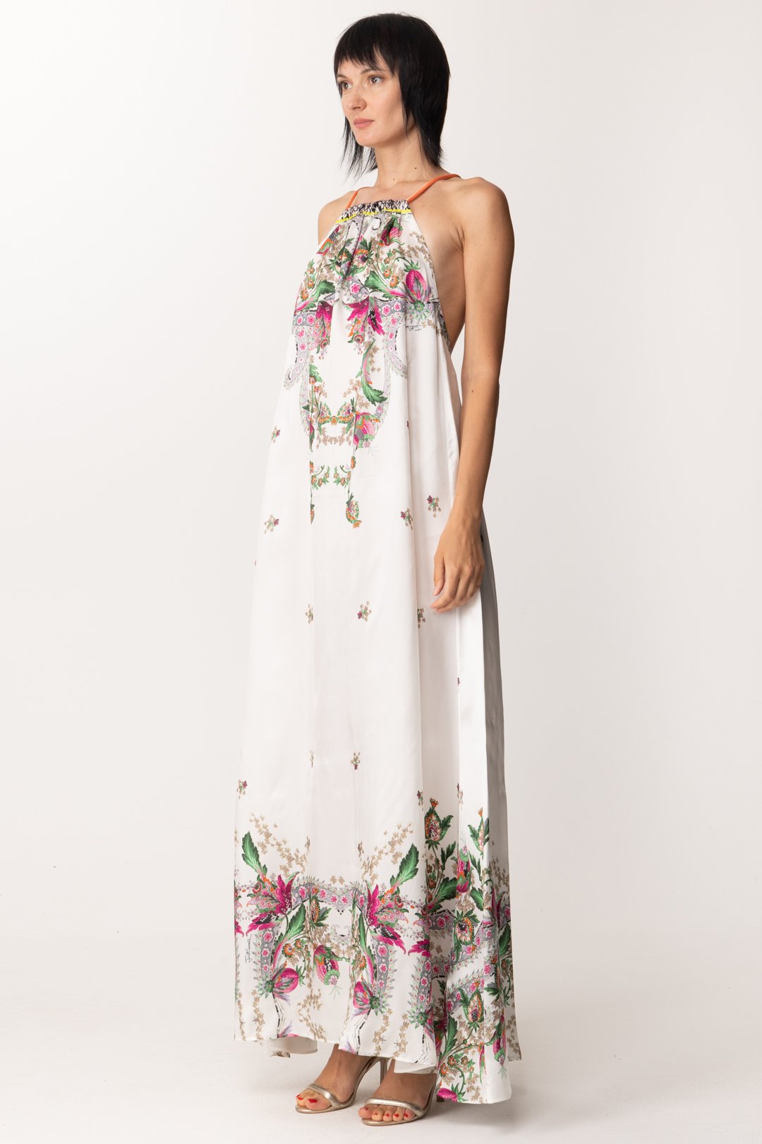 Just Cavalli Abito Lungo con Stampa Fiori S04CT1203 WHITE VARIANT