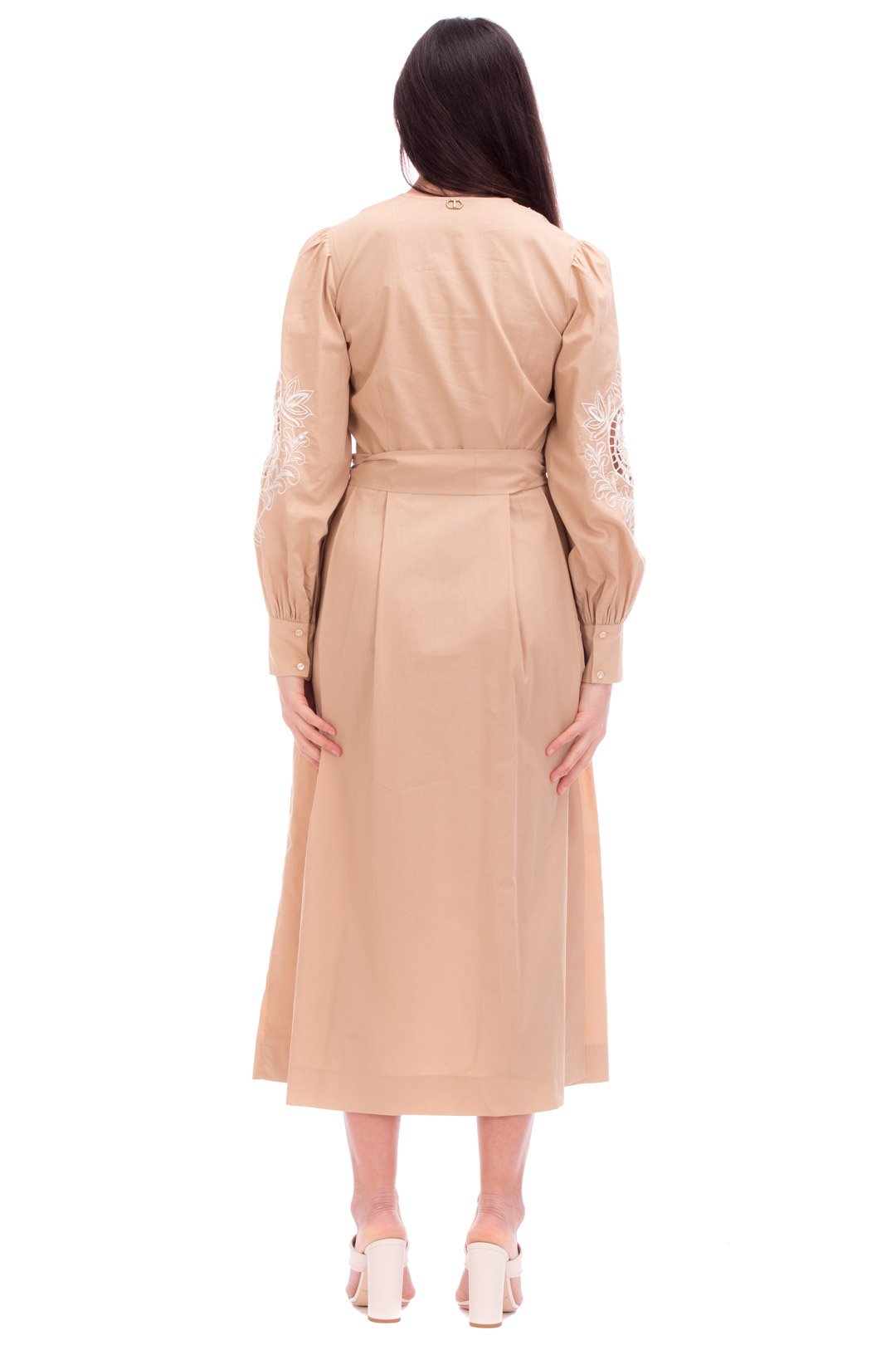 Twin-set Abito Lungo In Mussola con Ricami e Cintura 221TP2600 CUBAN SAND