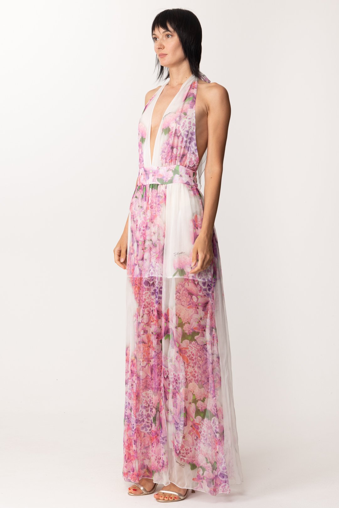 Just Cavalli Abito Lungo In Tulle Stampa Floreale S04CT1230 WHITE VARIANT