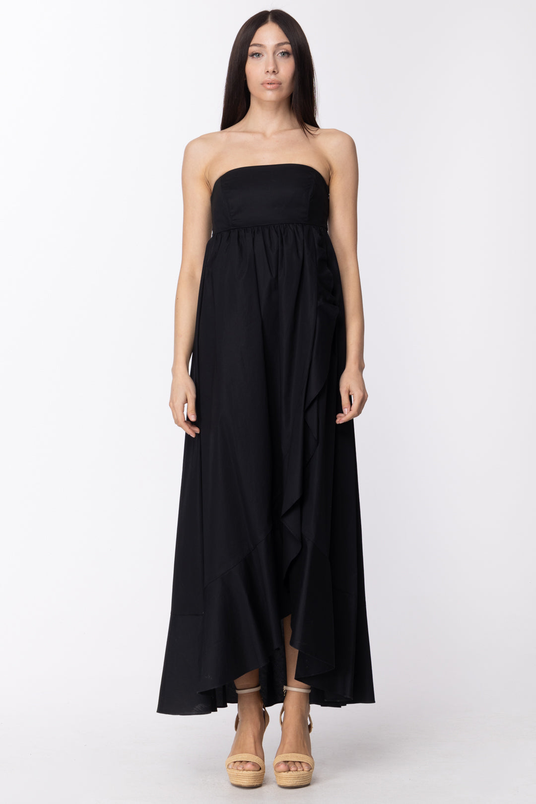 Twin-set Abito Lungo Scollo Retto e Volant 211TT2456 NERO