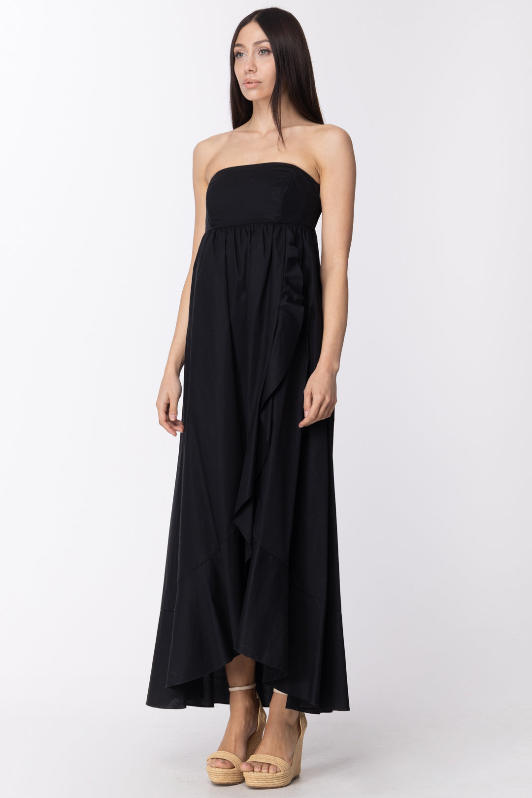 Twin-set Abito Lungo Scollo Retto e Volant 211TT2456 NERO