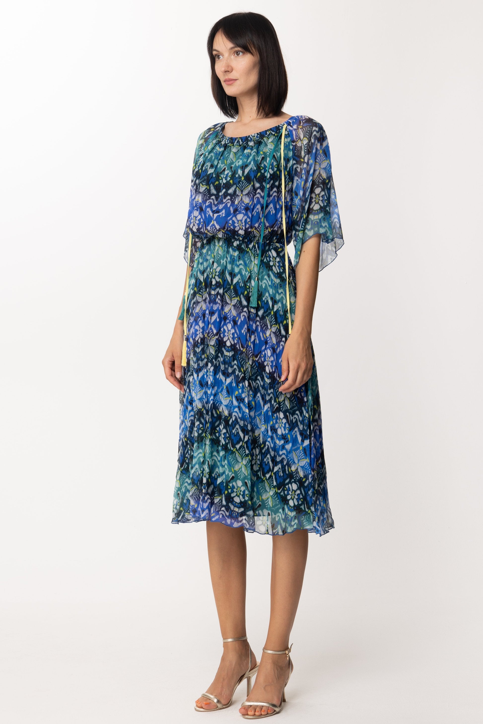 Patrizia Pepe Abito Midi con Spalle Scoperte 2A2059 YELLOW/BLUE PRINT
