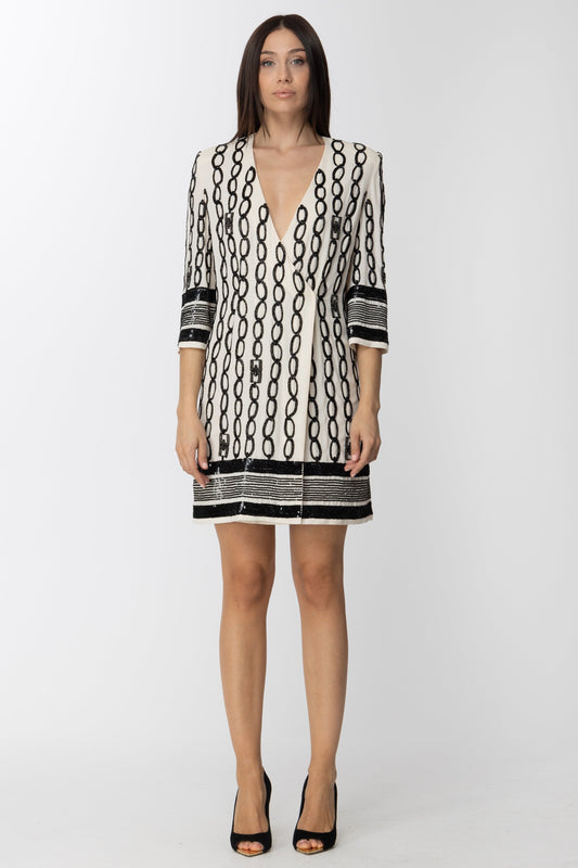 Elisabetta Franchi Abito Mini a Portafogli Ricamato AR54A01E2 BURRO/NERO