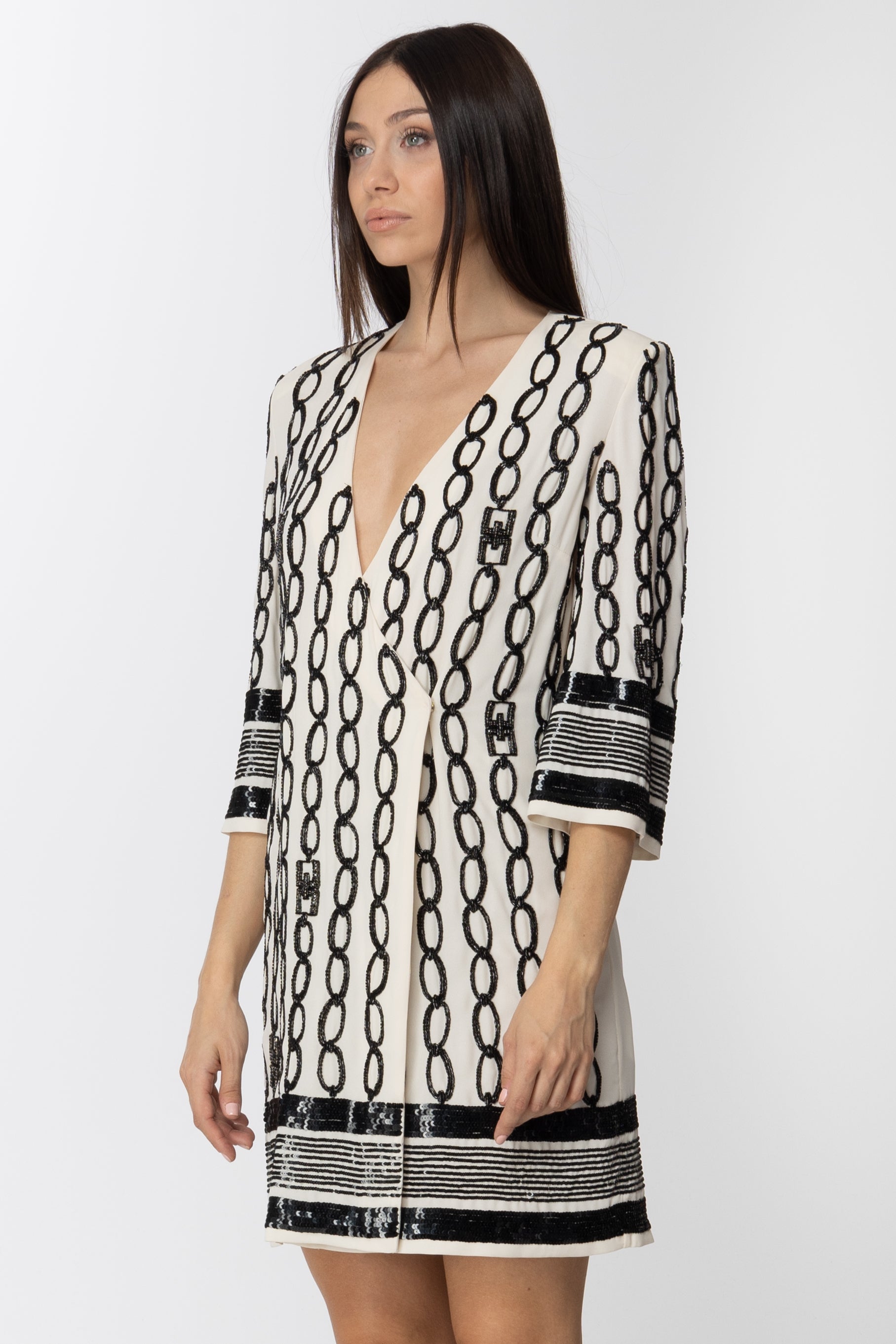 Elisabetta Franchi Abito Mini a Portafogli Ricamato AR54A01E2 BURRO/NERO