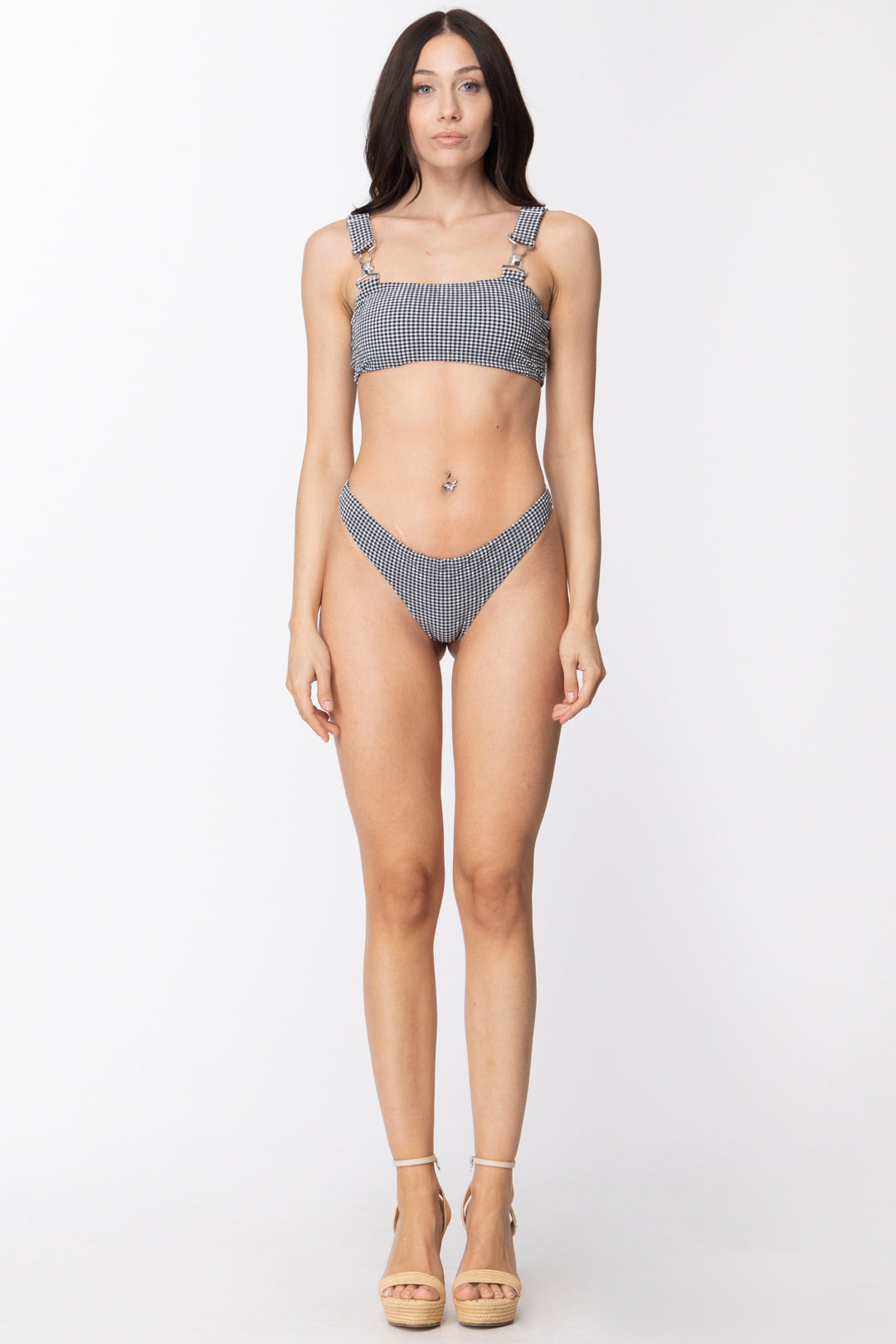 Me Fui Bikini Stampa Vichi con Ganci Da Salopette M21-0622NR NERO