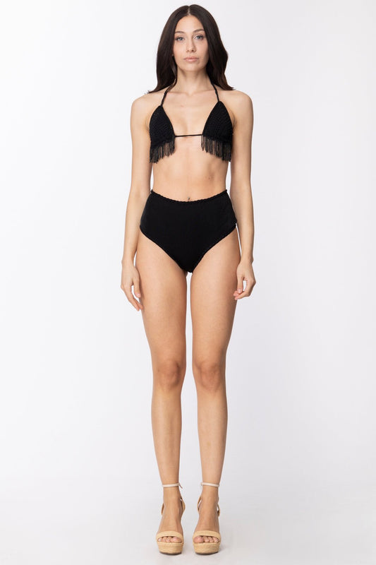 Me Fui Bikini Top Tricot con Frange e Slip Retrò M21-0051NR NERO