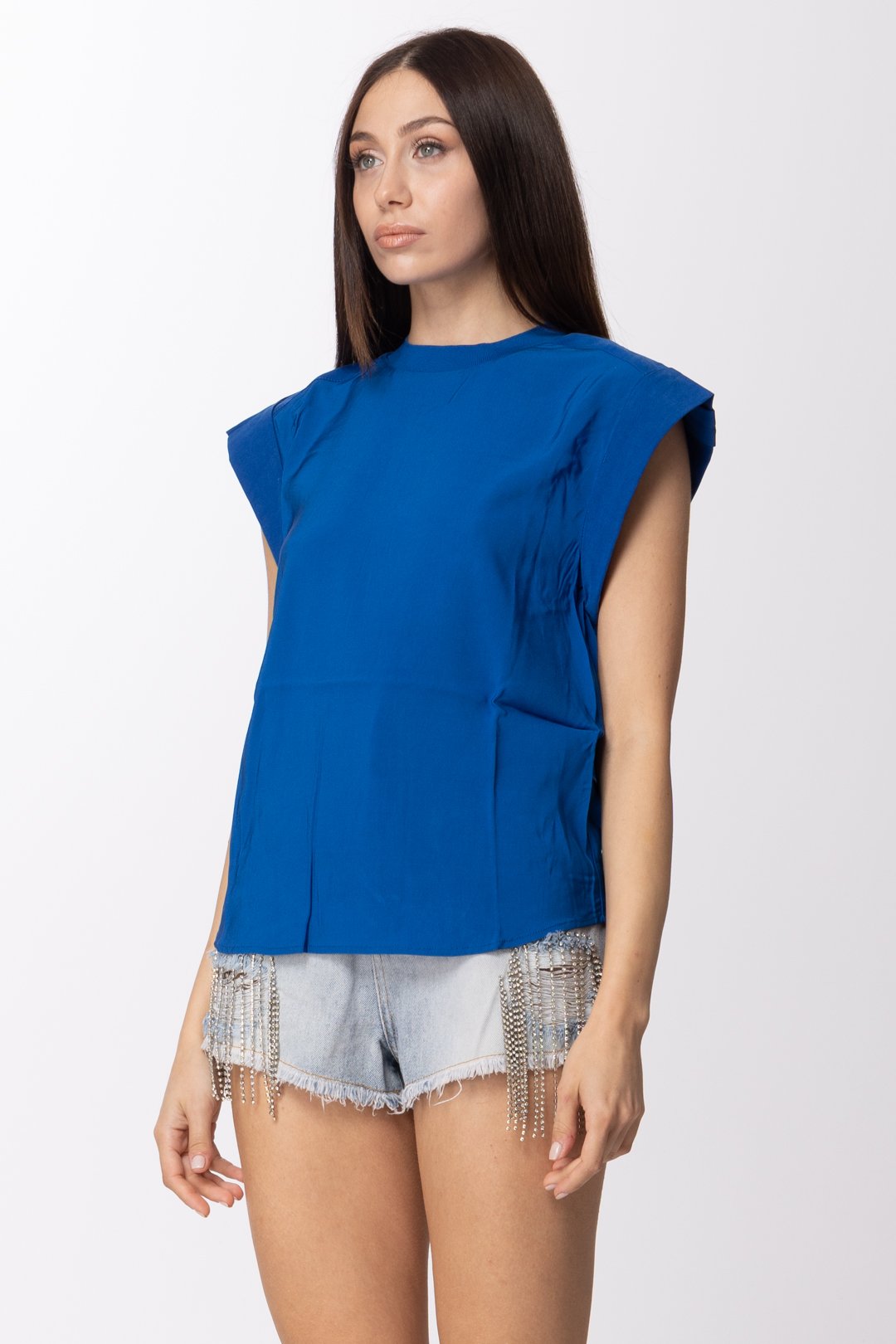 Twin-set Blusa con Risvolti In Tripla Georgette 211TT2167 NAUTICAL BLUE
