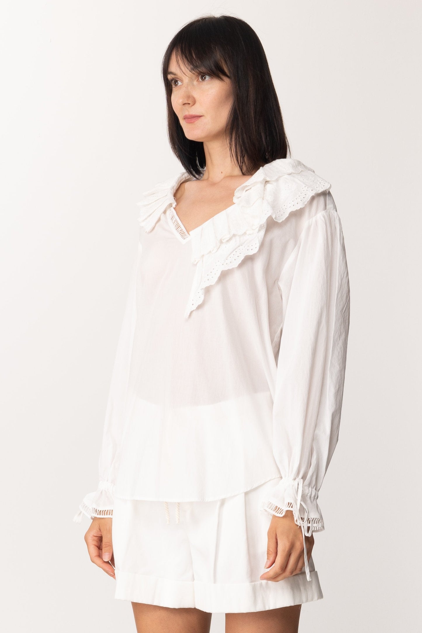 Twin-set Blusa con Volant In Sangallo 201MT2091 ICE