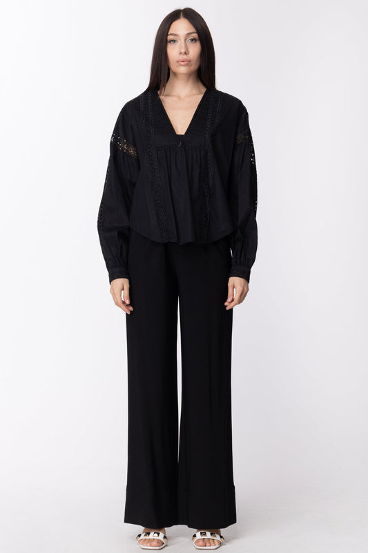 Twin-set Blusa In Popeline con Dettagli In Pizzo 211TT2463 NERO